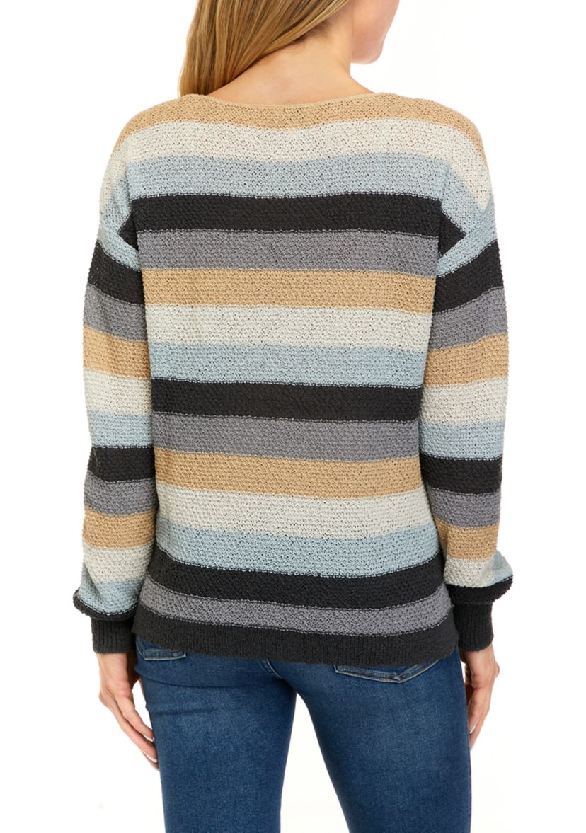 Womens Open Stitch Stripe Pullover Sweater