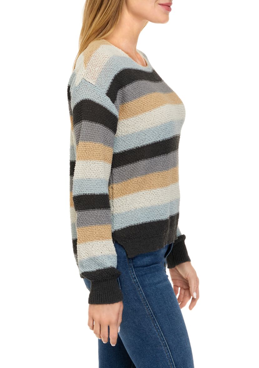 Womens Open Stitch Stripe Pullover Sweater