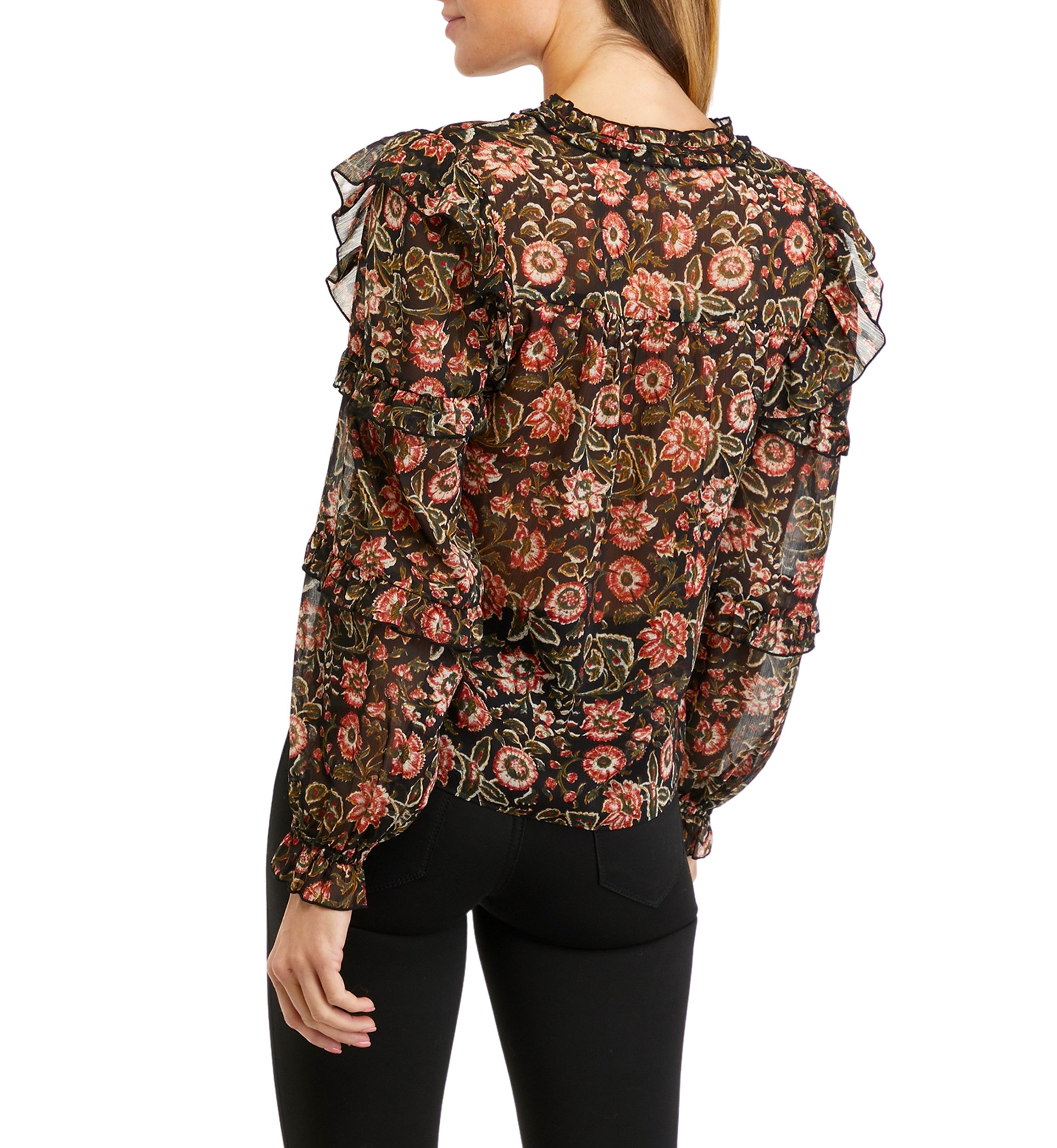 Womens Long Sleeve Chiffon Ruffle Peasant Top
