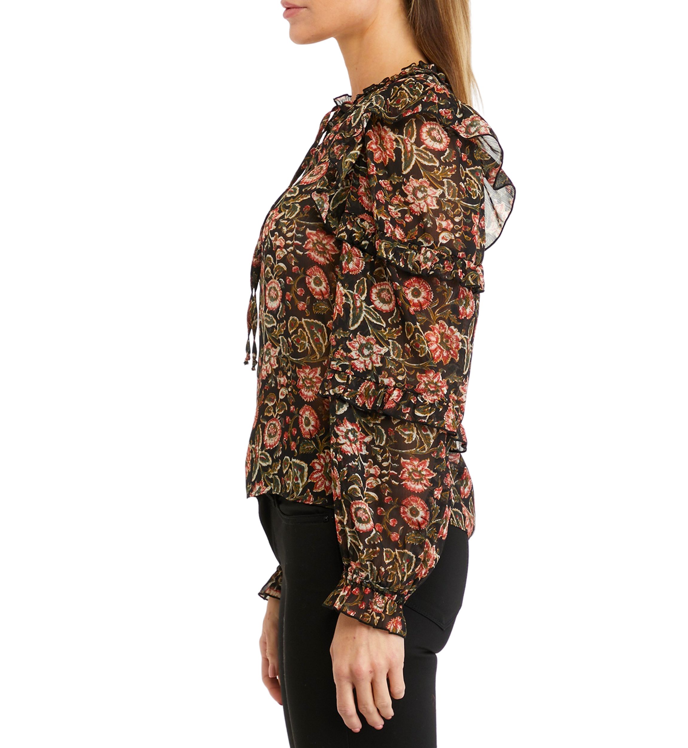 Womens Long Sleeve Chiffon Ruffle Peasant Top