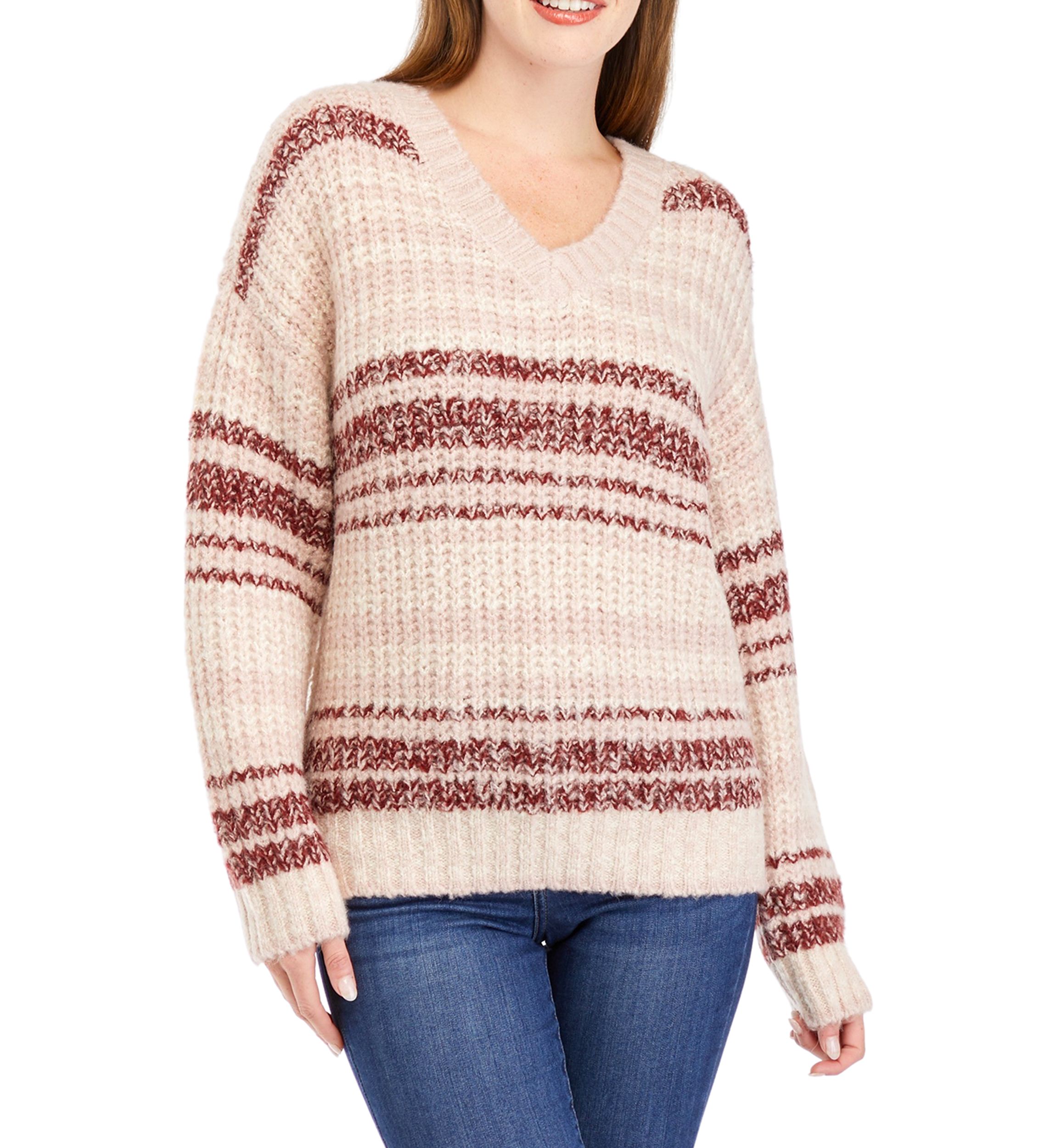Womens Striped V-Neck Sweater