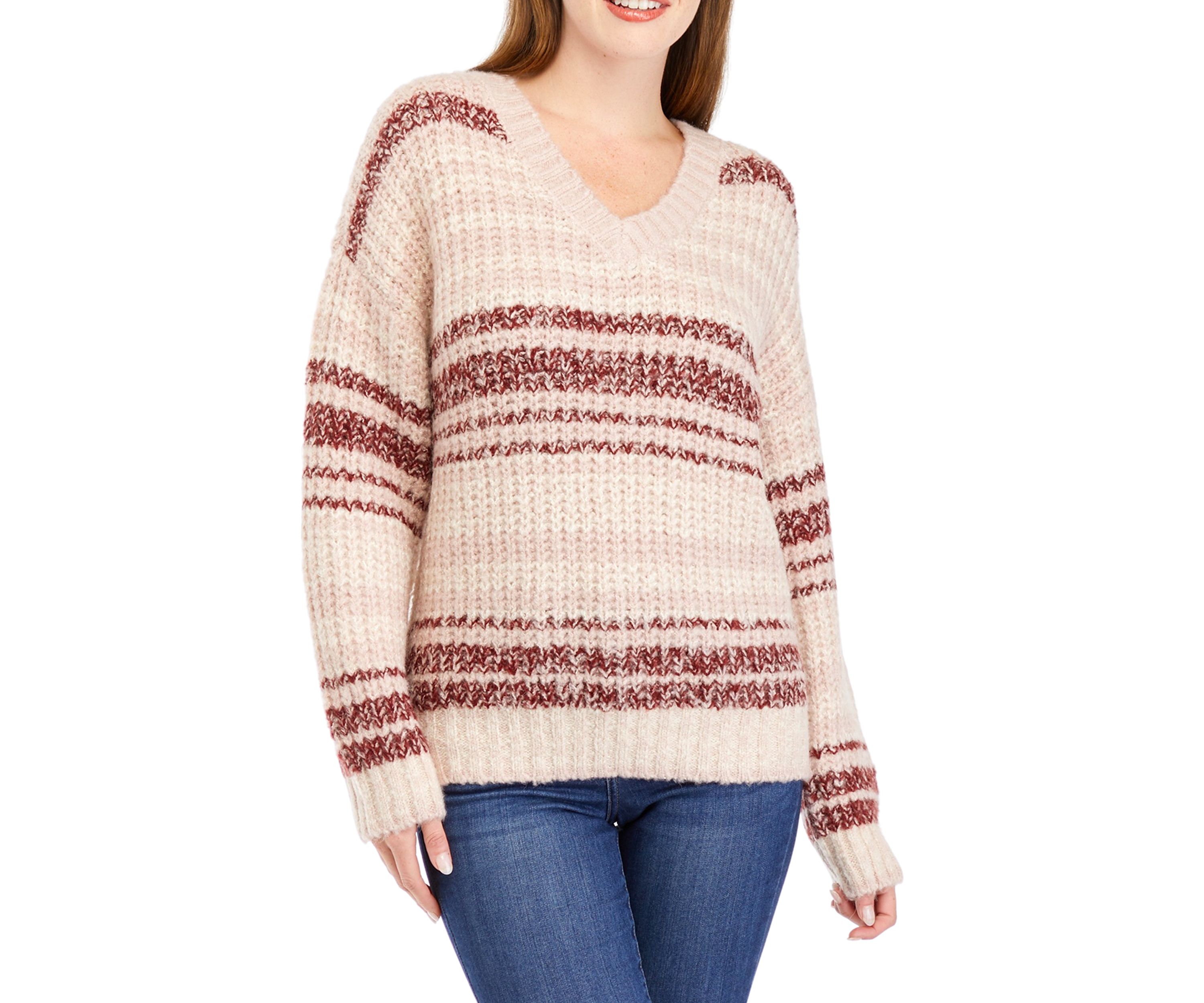 Womens Striped V-Neck Sweater