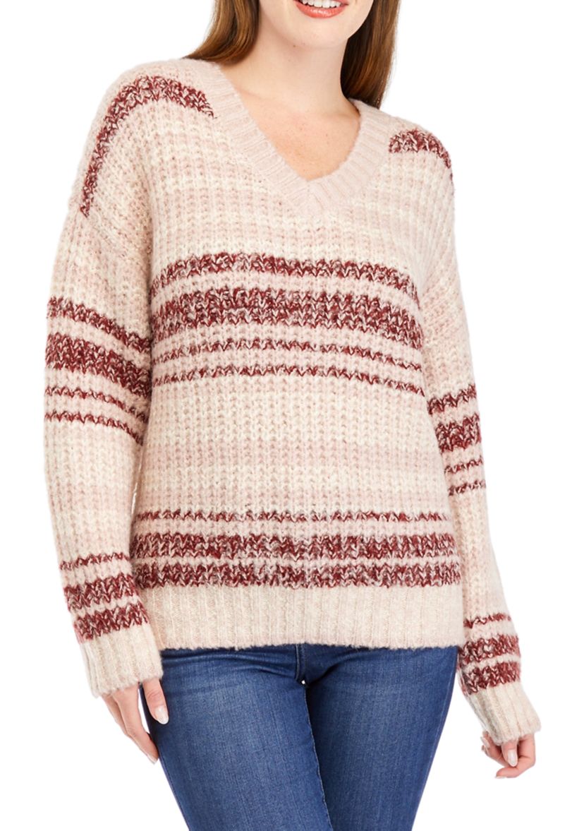 Womens Striped V-Neck Sweater