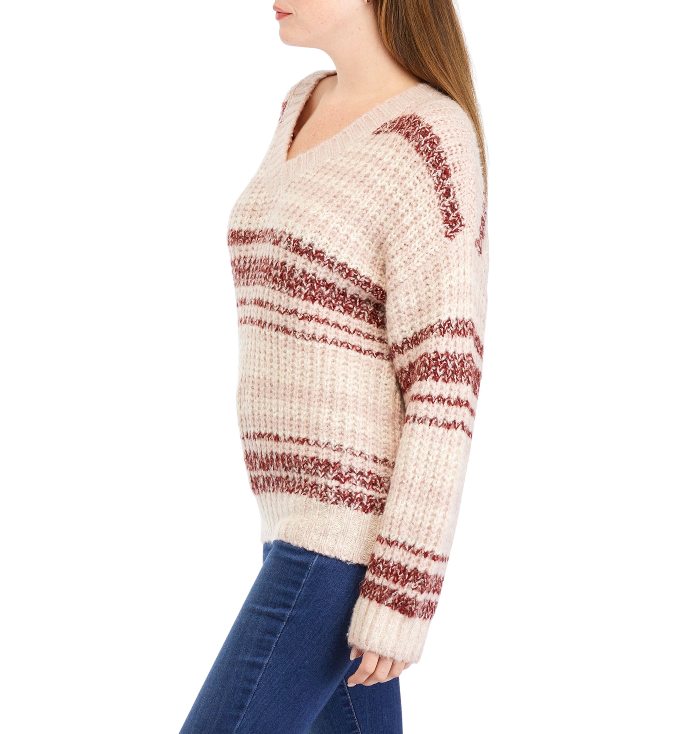 Womens Striped V-Neck Sweater