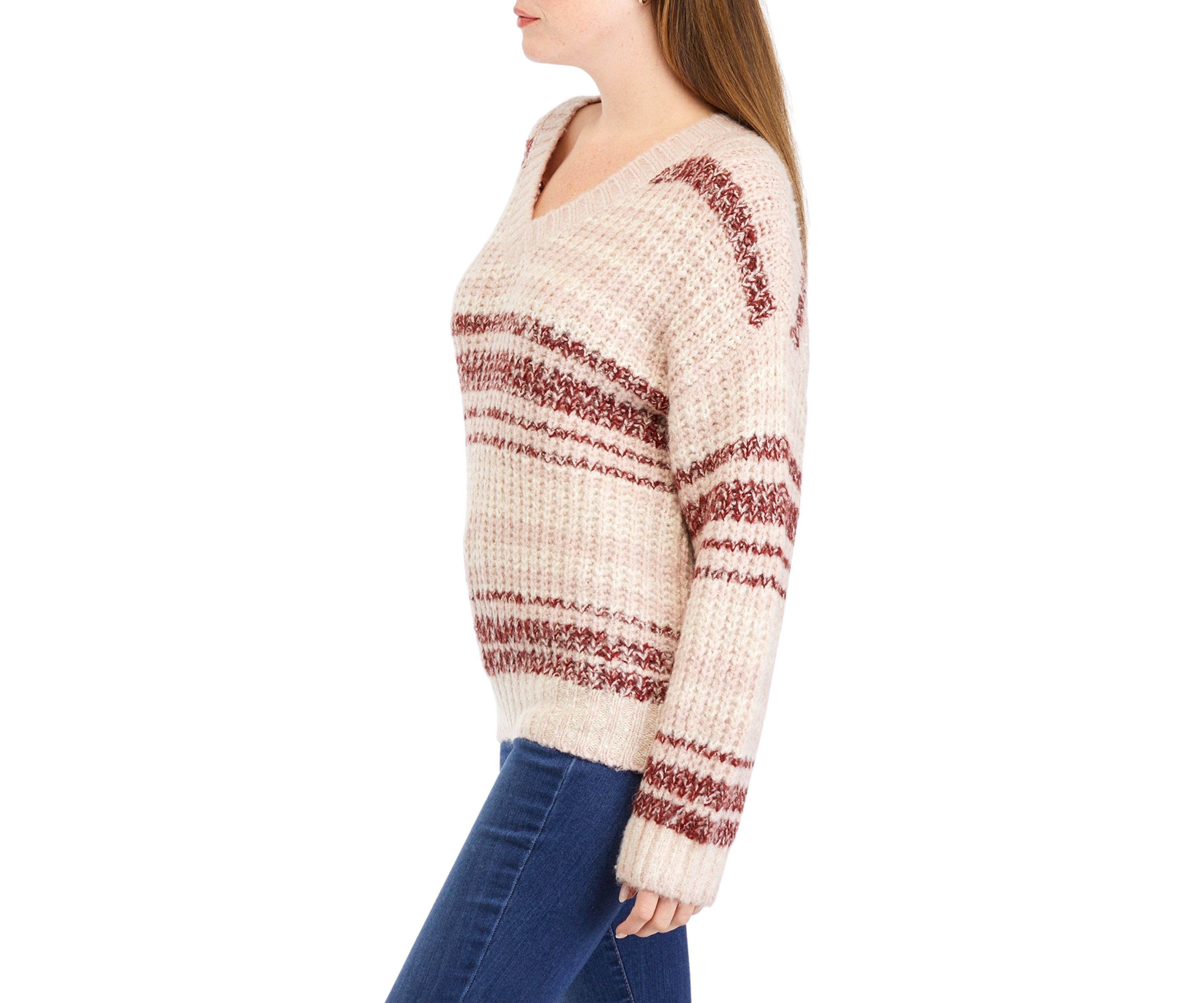 Womens Striped V-Neck Sweater