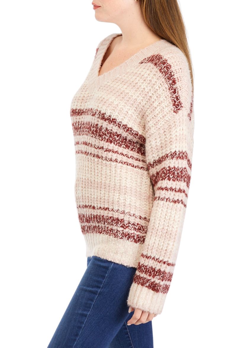 Womens Striped V-Neck Sweater