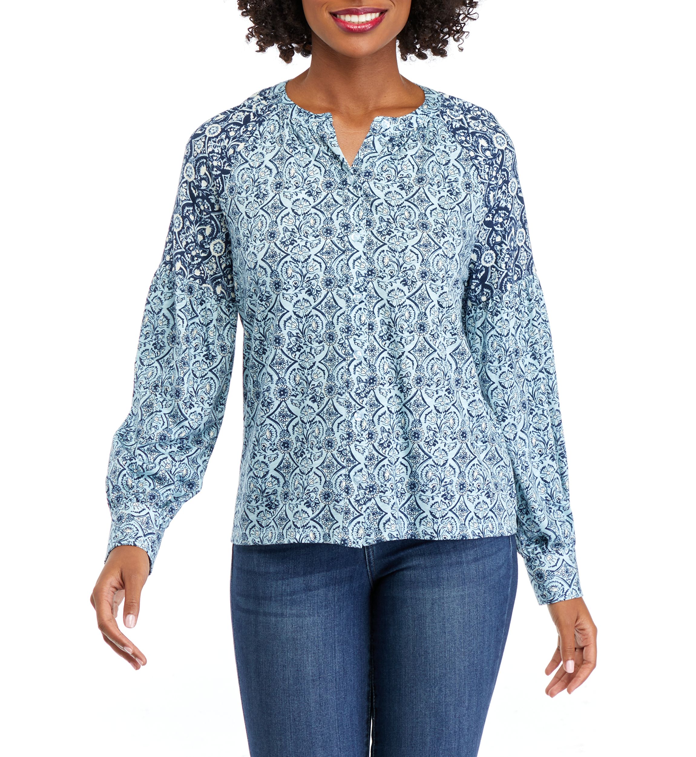 Womens Printed Banded Blouse