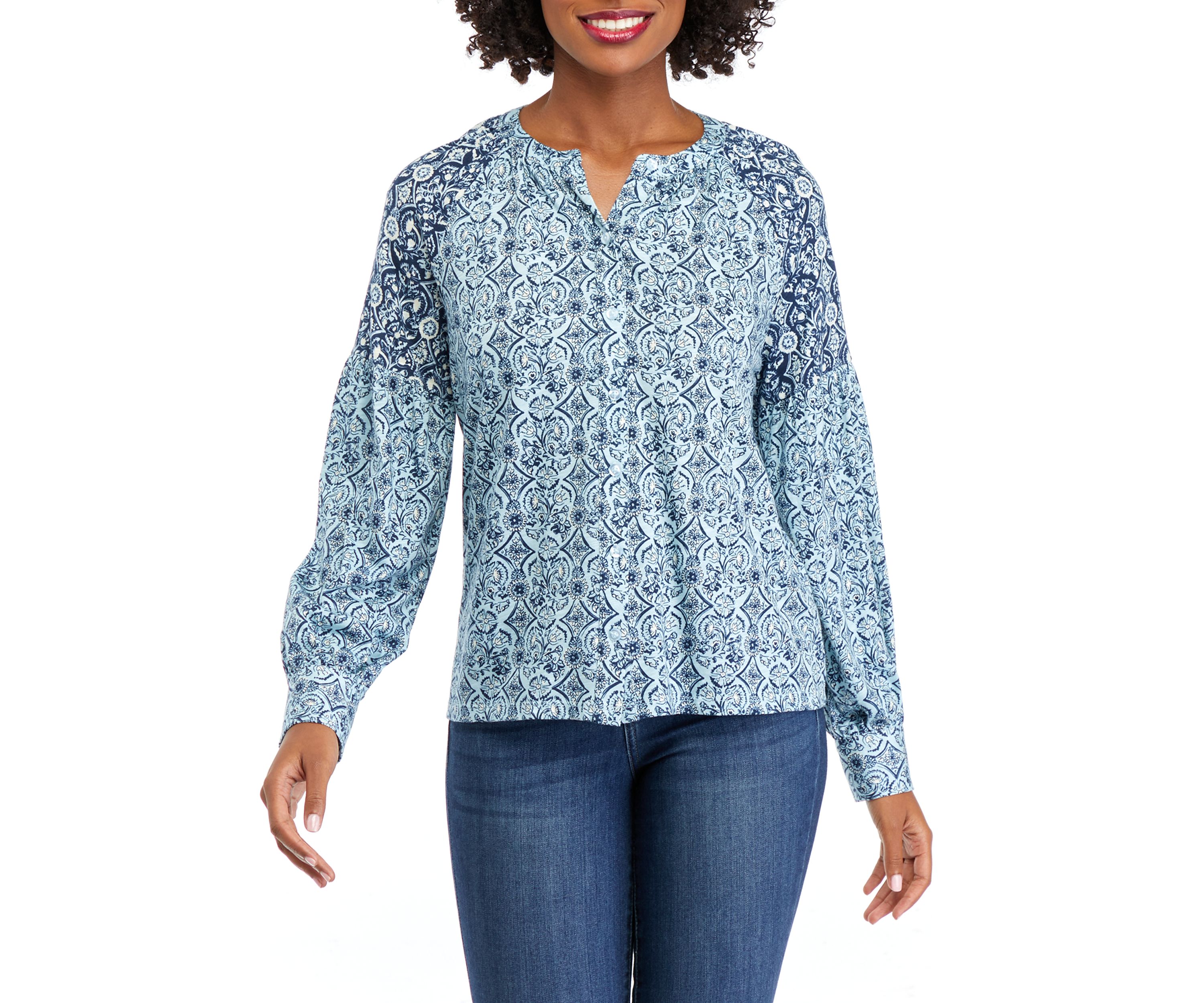 Womens Printed Banded Blouse