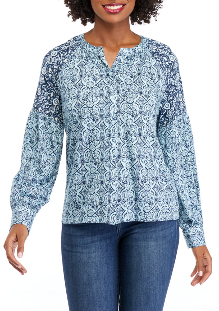 Womens Printed Banded Blouse