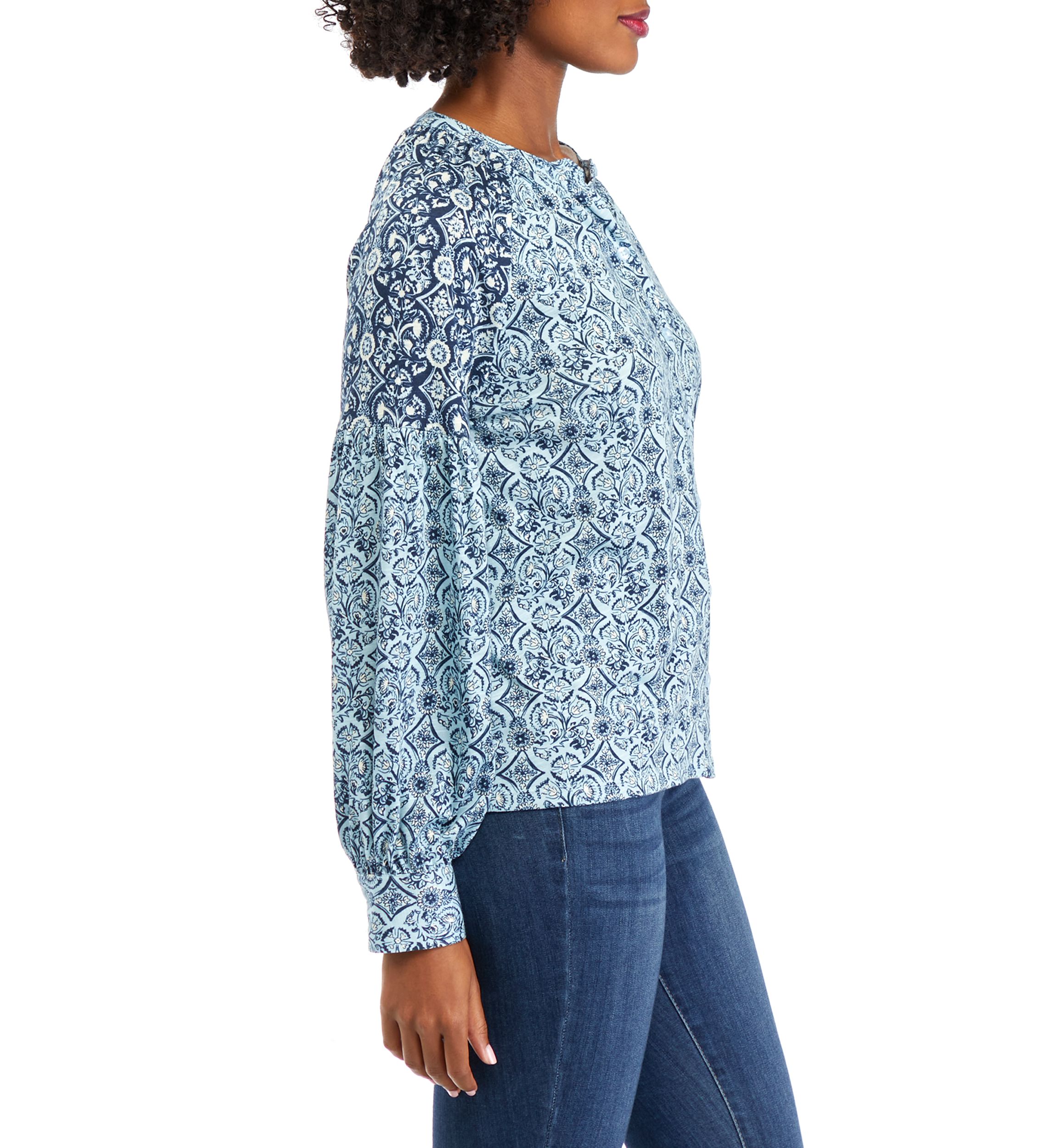 Womens Printed Banded Blouse