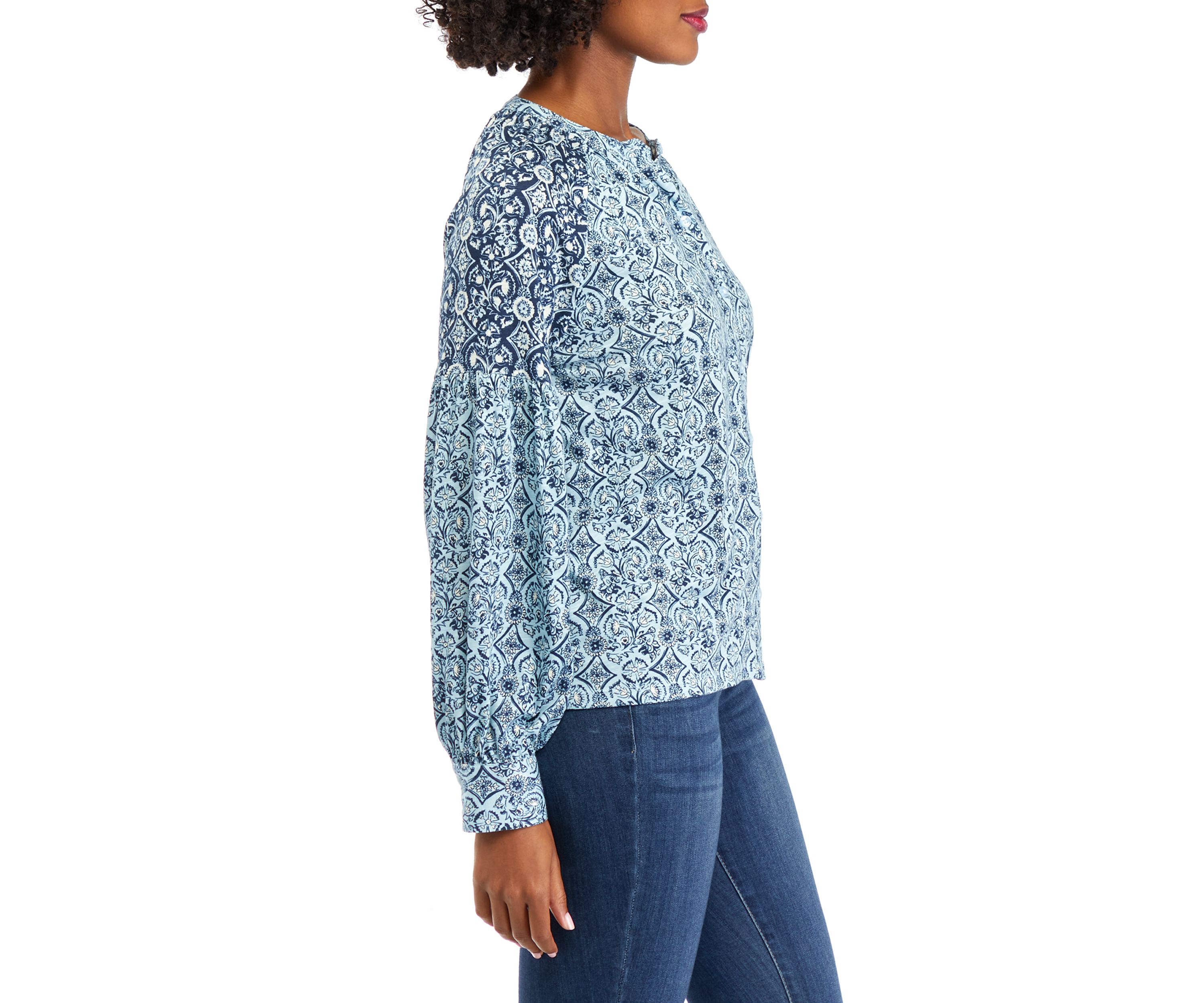 Womens Printed Banded Blouse