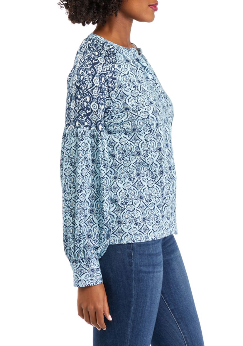 Womens Printed Banded Blouse