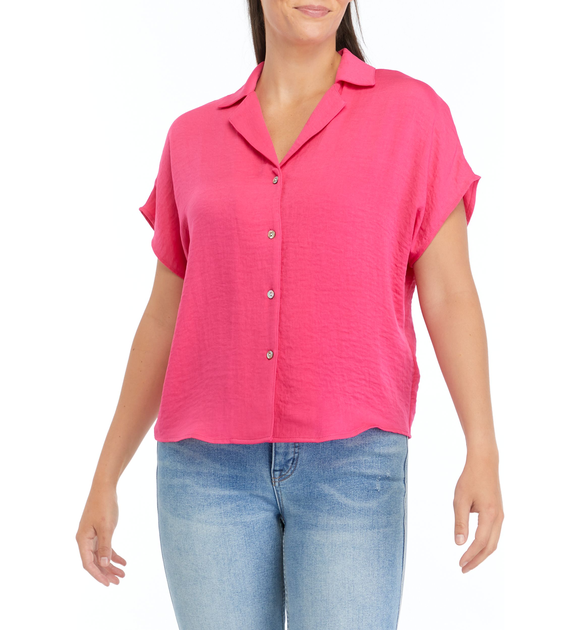 Womens Hammered Satin Camp Shirt