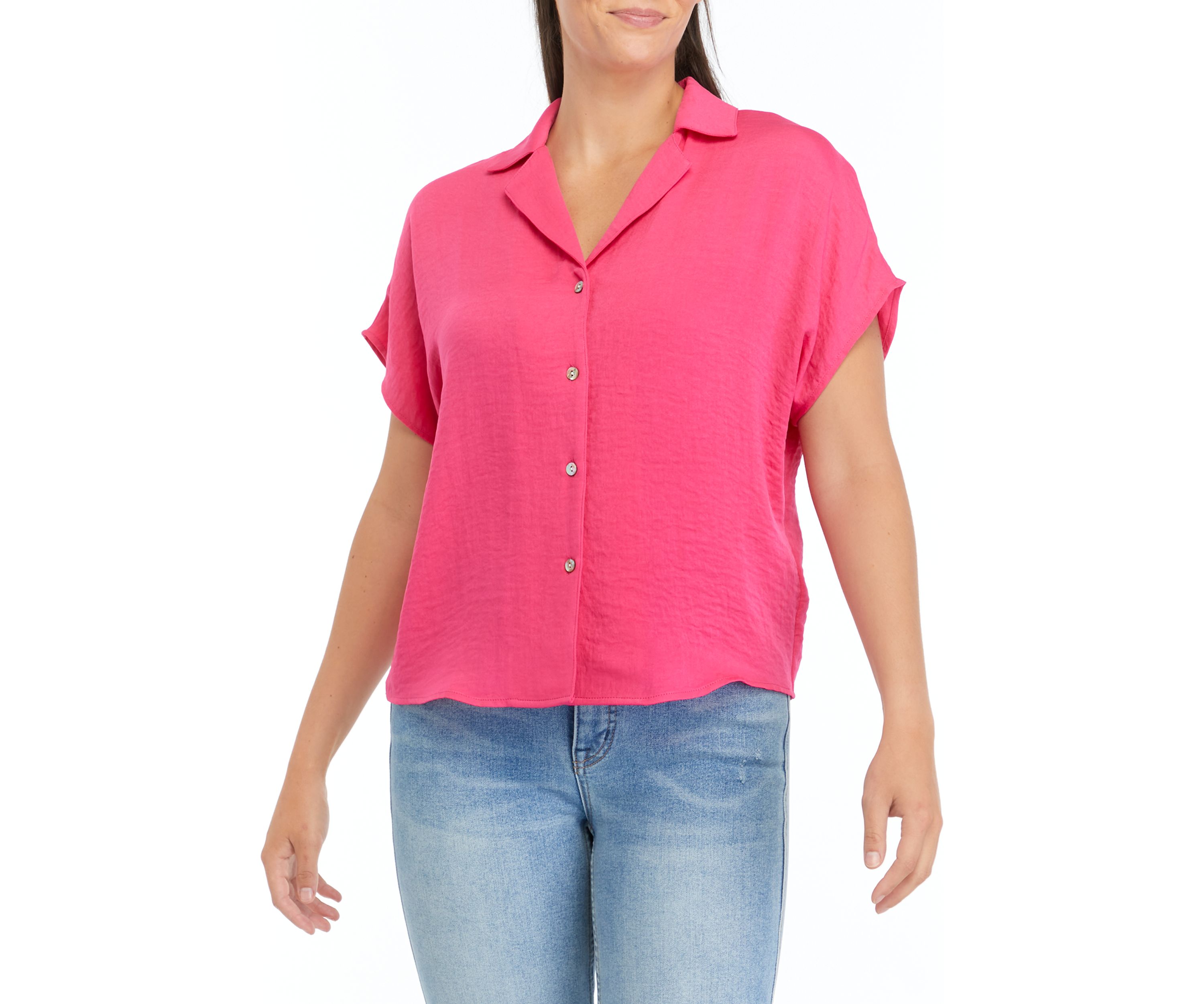 Womens Hammered Satin Camp Shirt