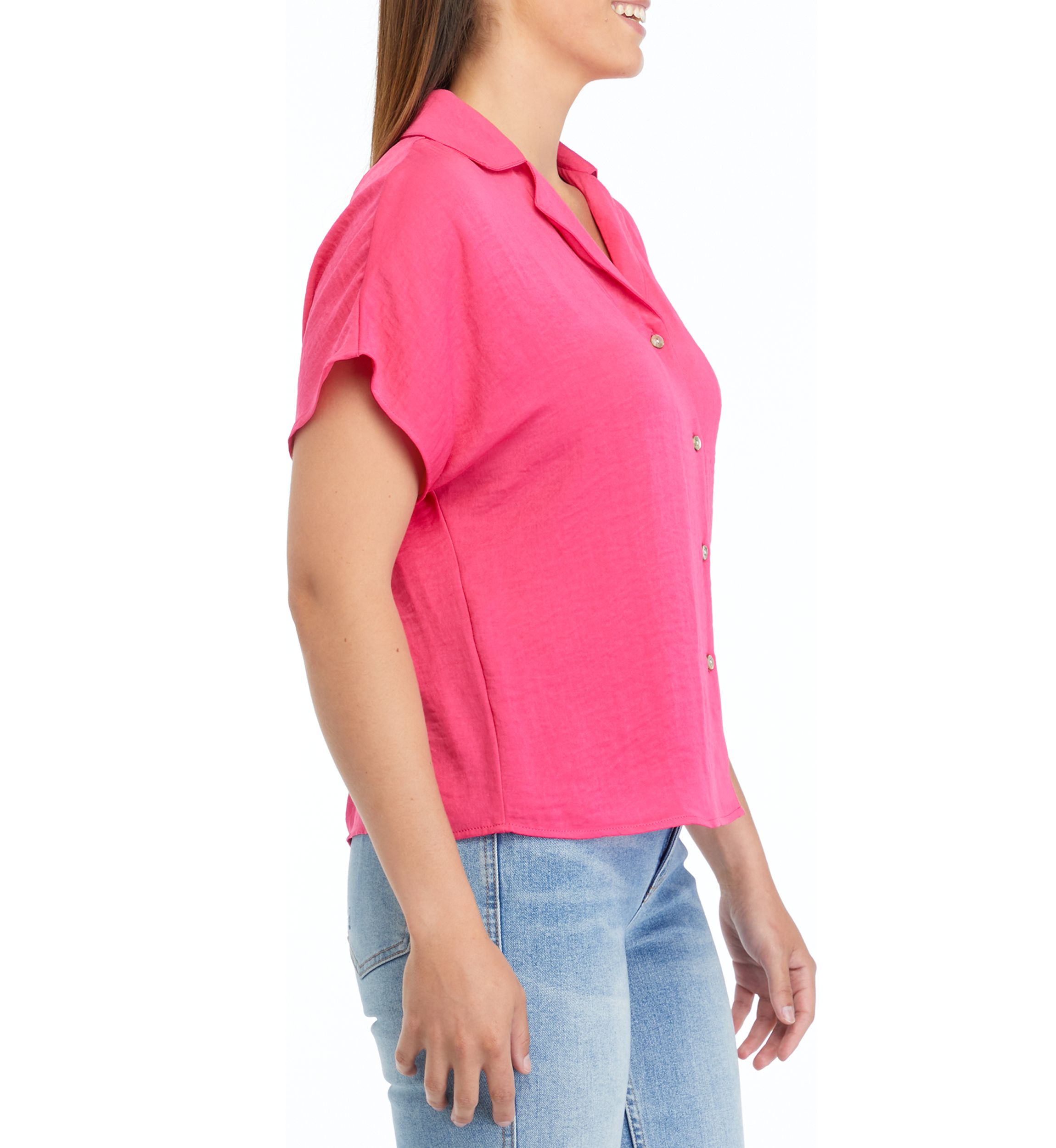 Womens Hammered Satin Camp Shirt
