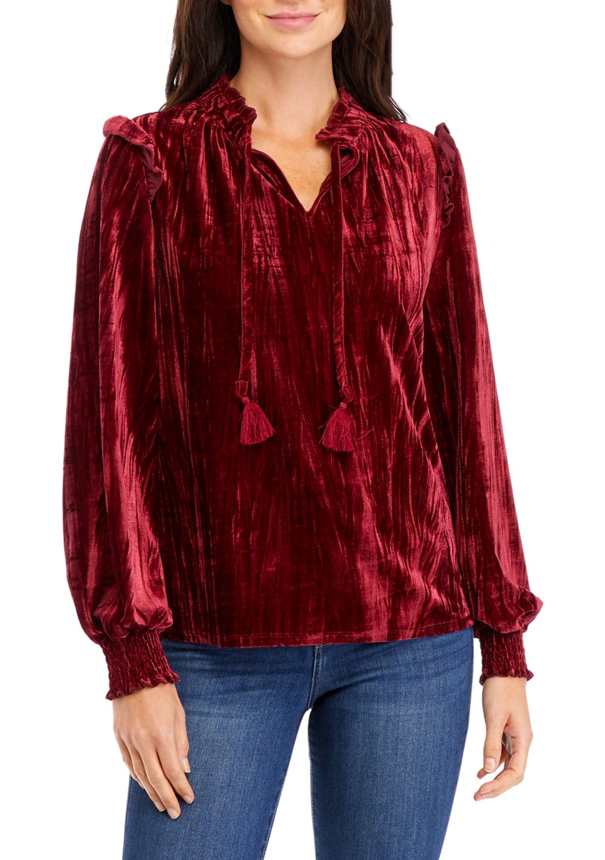 Womens Velvet Peasant Top