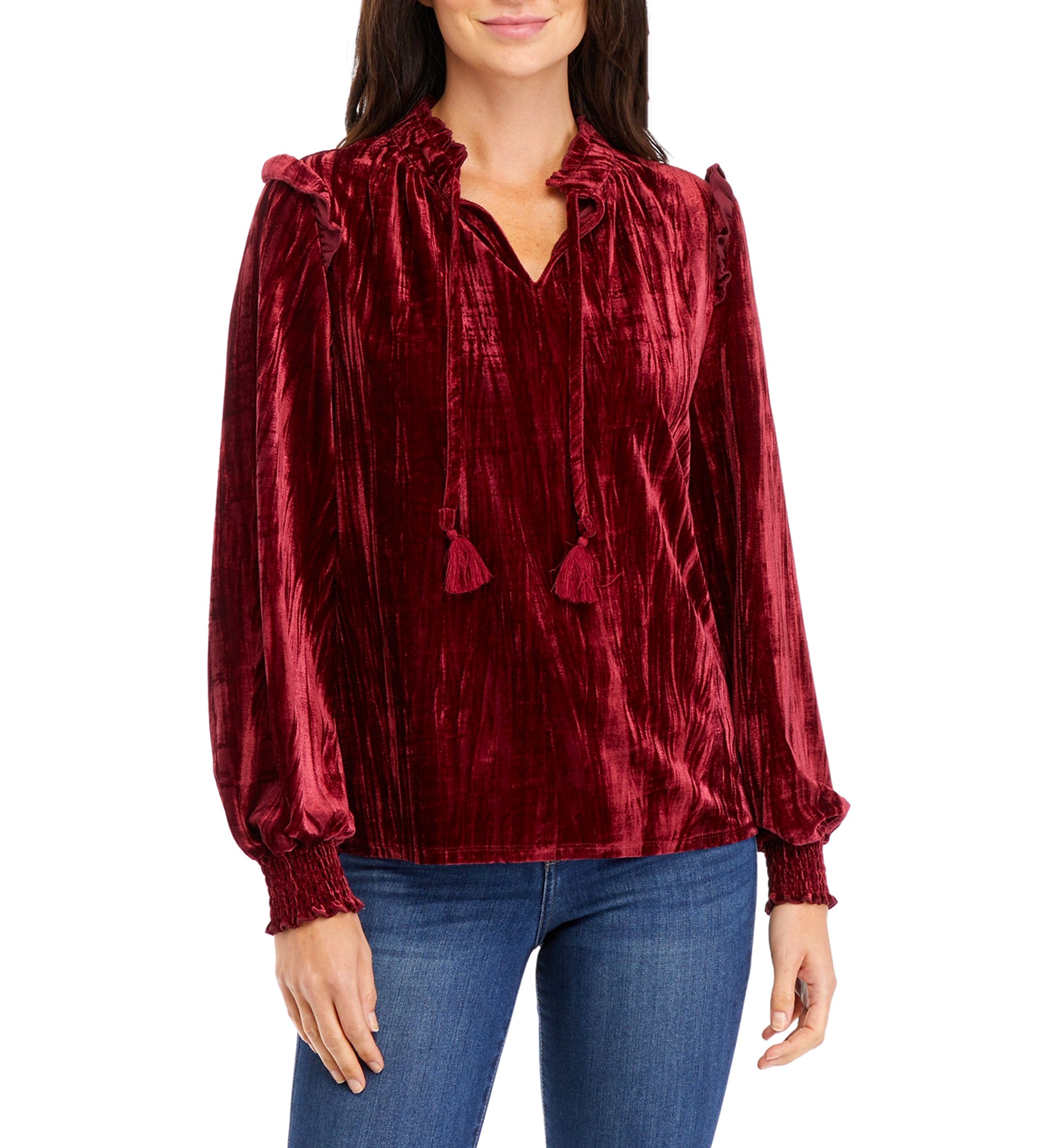 Womens Velvet Peasant Top