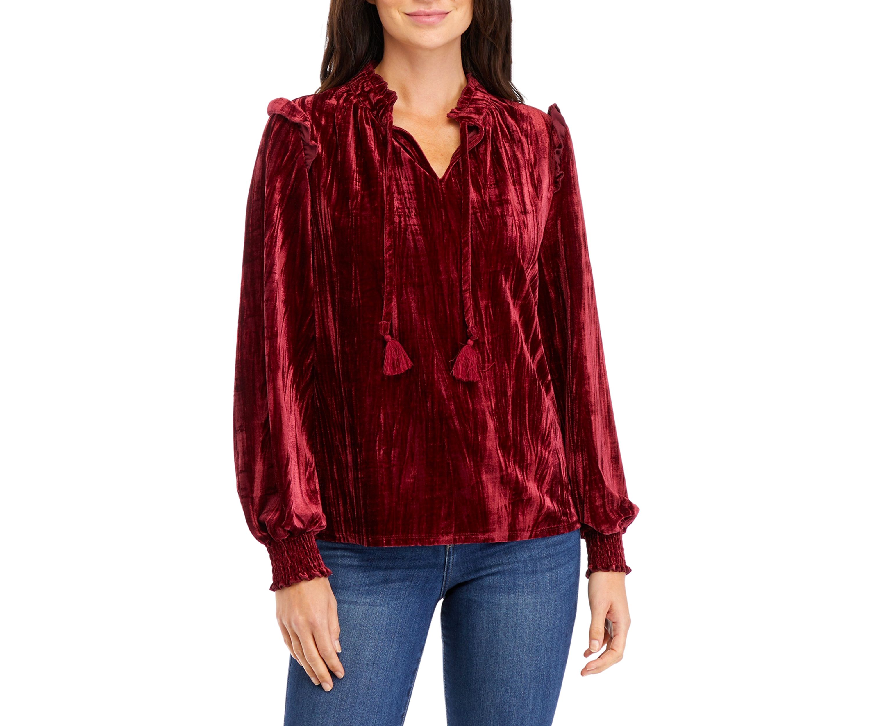 Womens Velvet Peasant Top