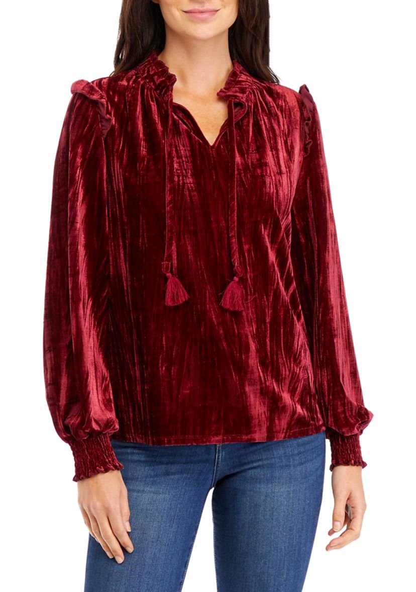 Womens Velvet Peasant Top