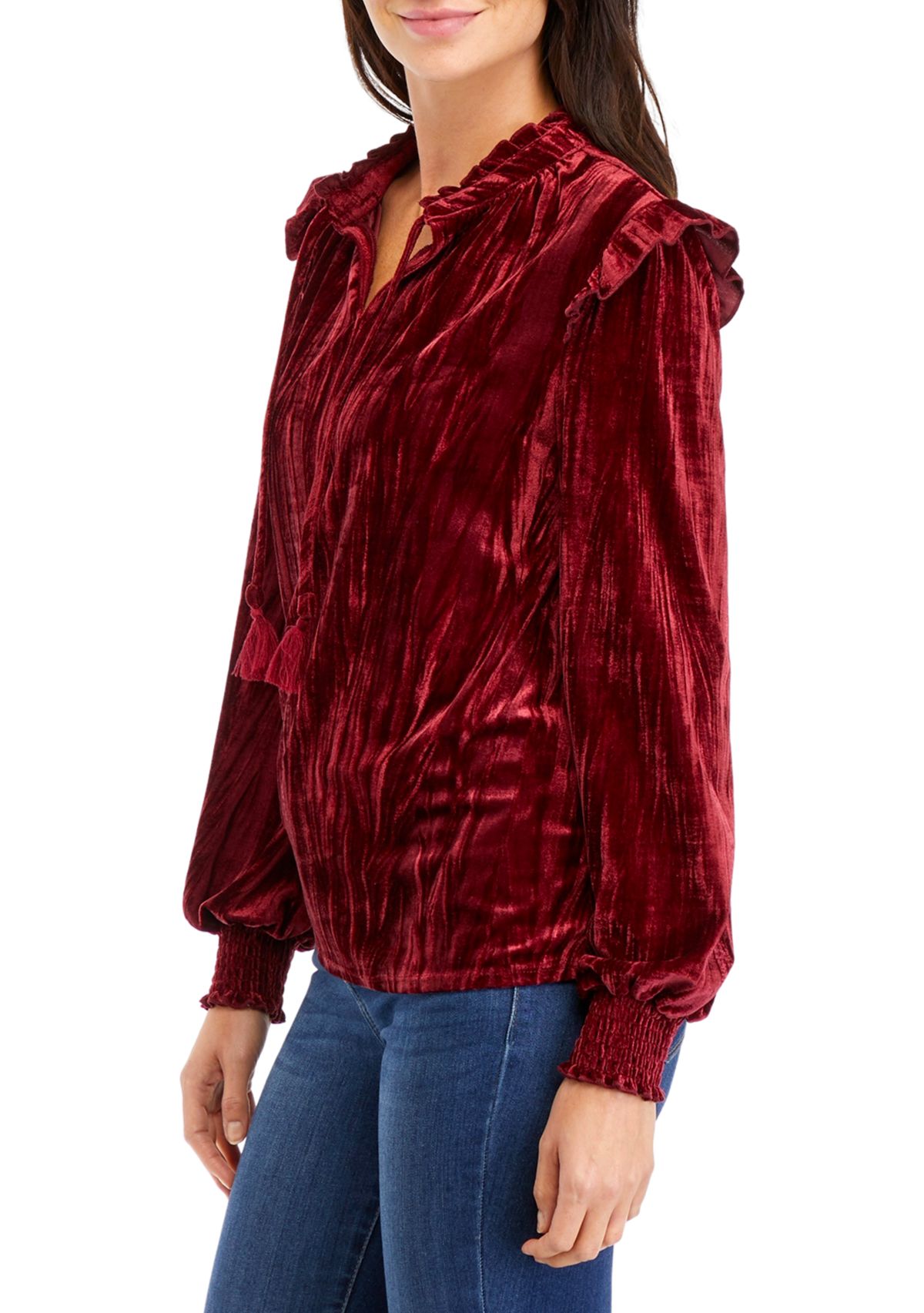 Womens Velvet Peasant Top