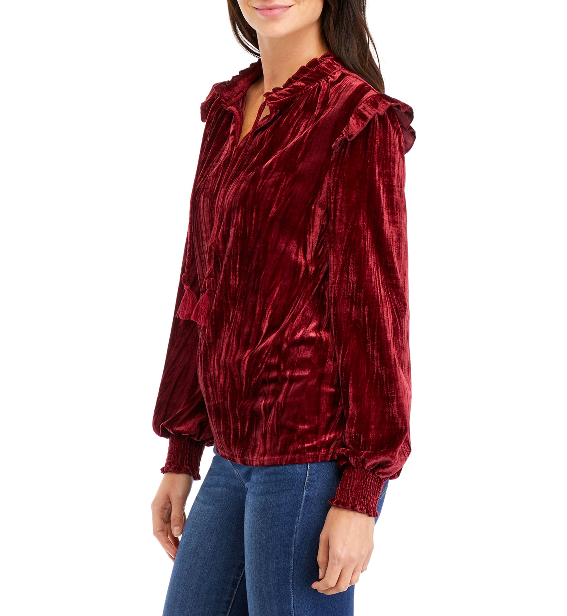 Womens Velvet Peasant Top