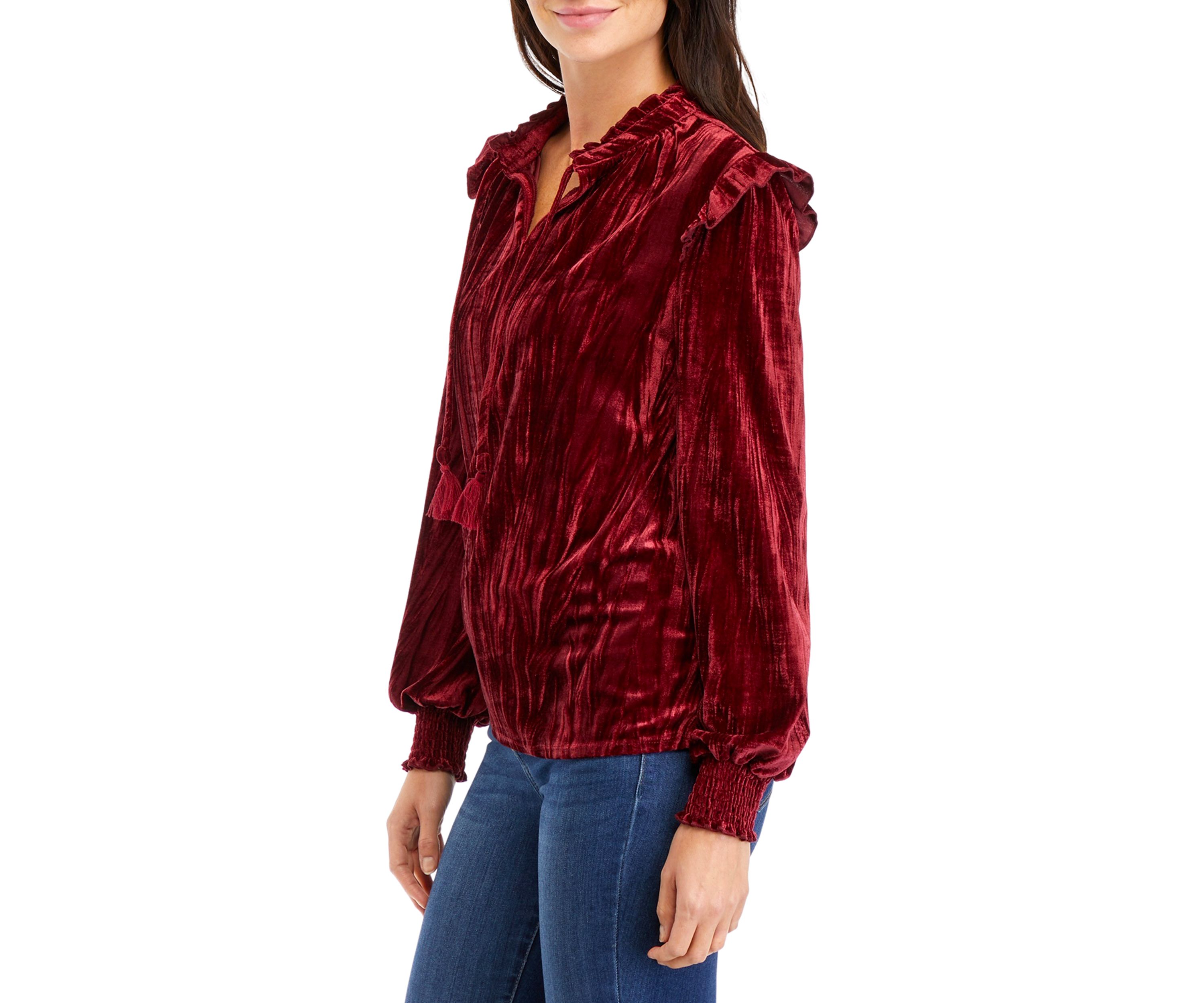 Womens Velvet Peasant Top