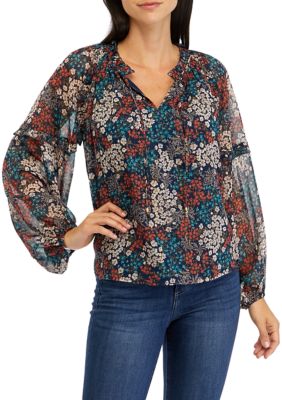 Wonderly Women's Printed Peasant Blouse with Ruffles | belk