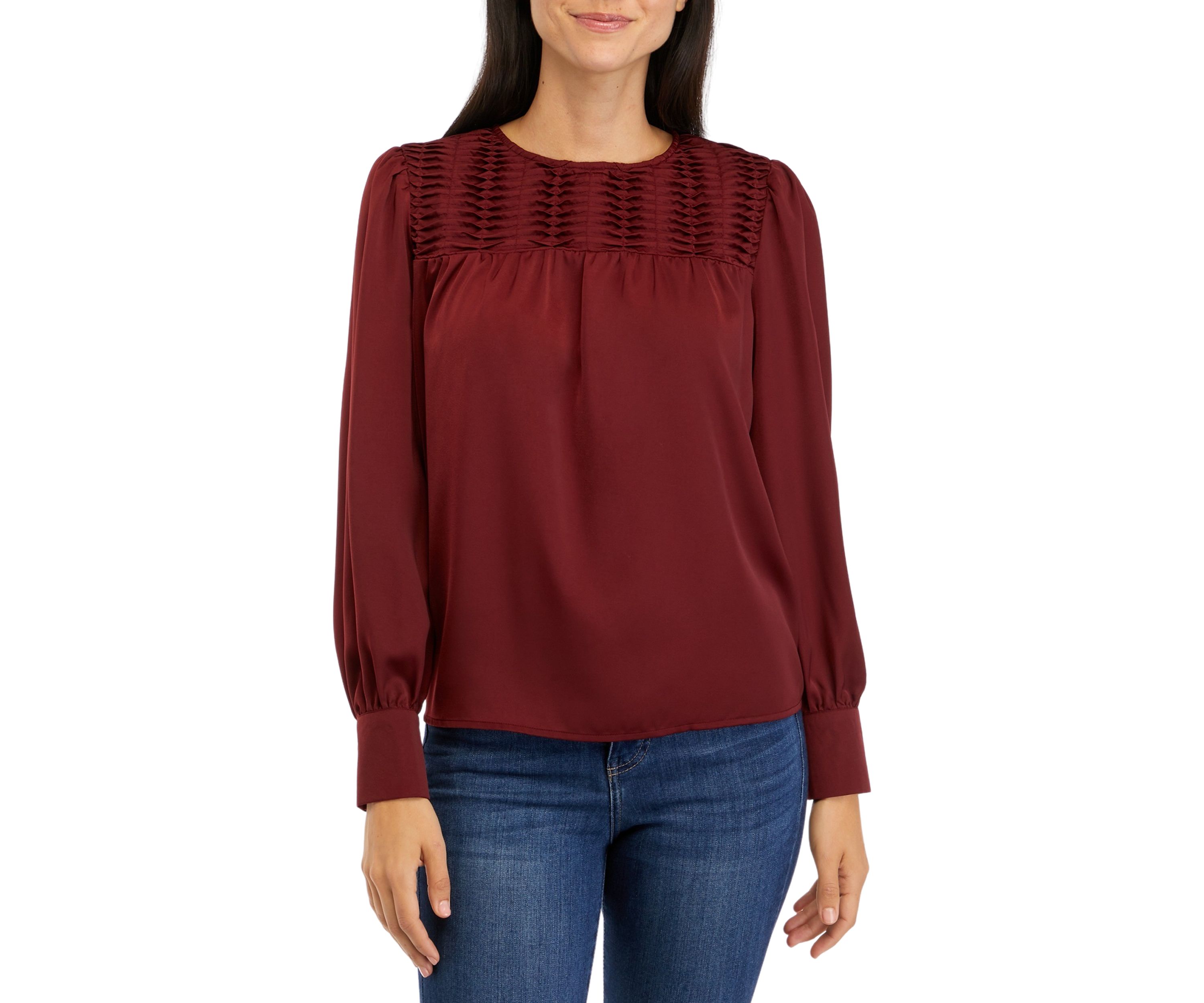Womens Satin Pintuck Top