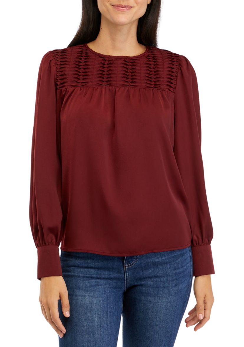 Womens Satin Pintuck Top