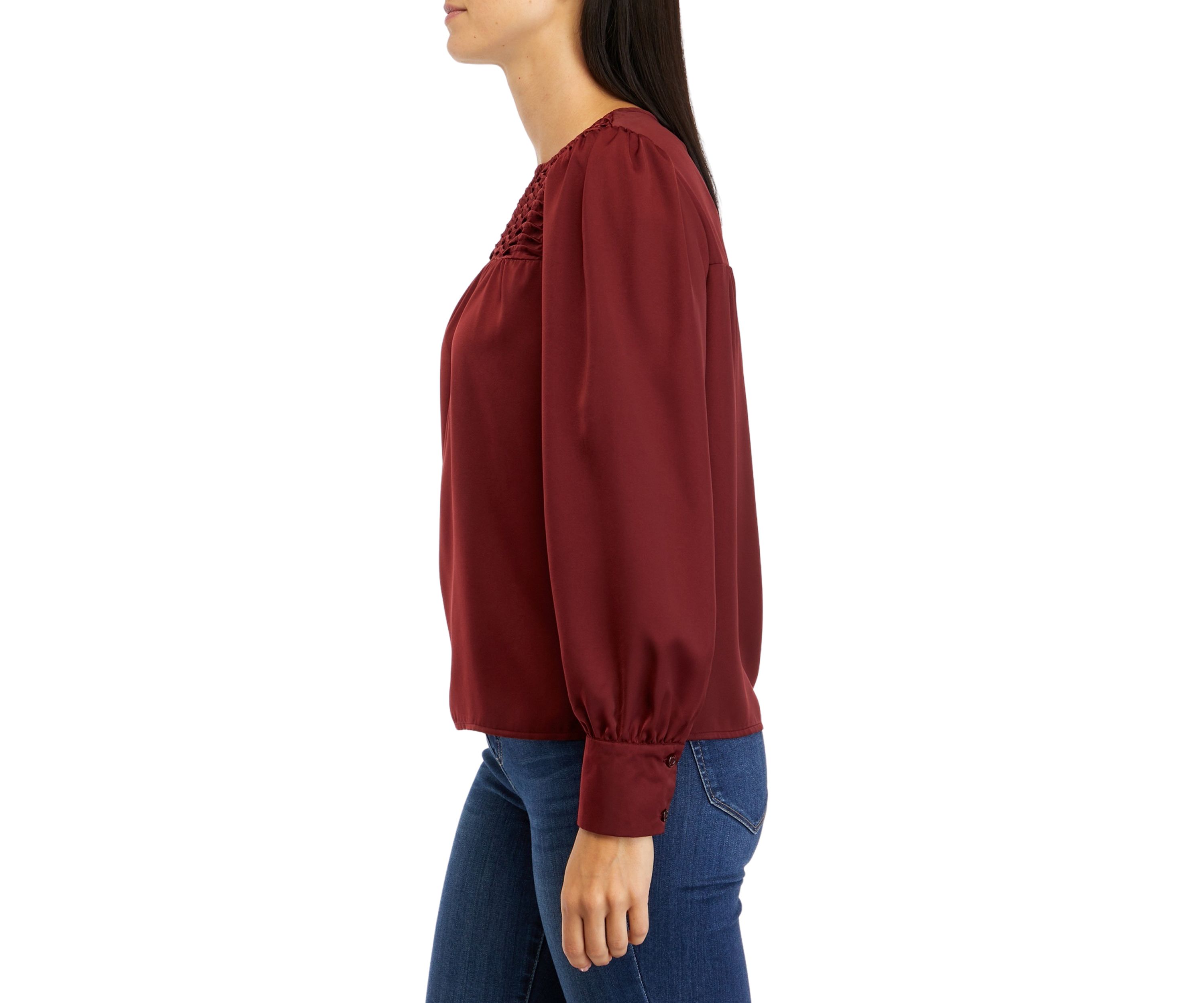 Womens Satin Pintuck Top
