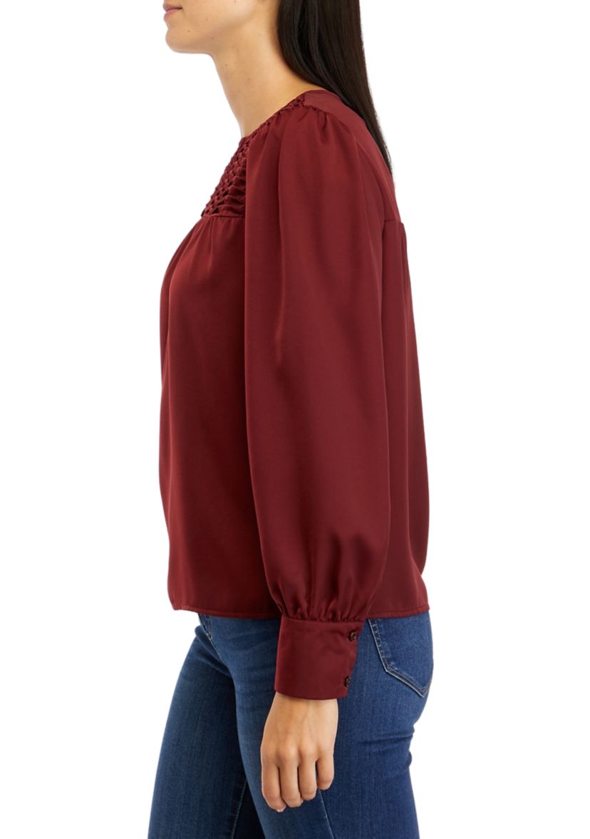 Womens Satin Pintuck Top