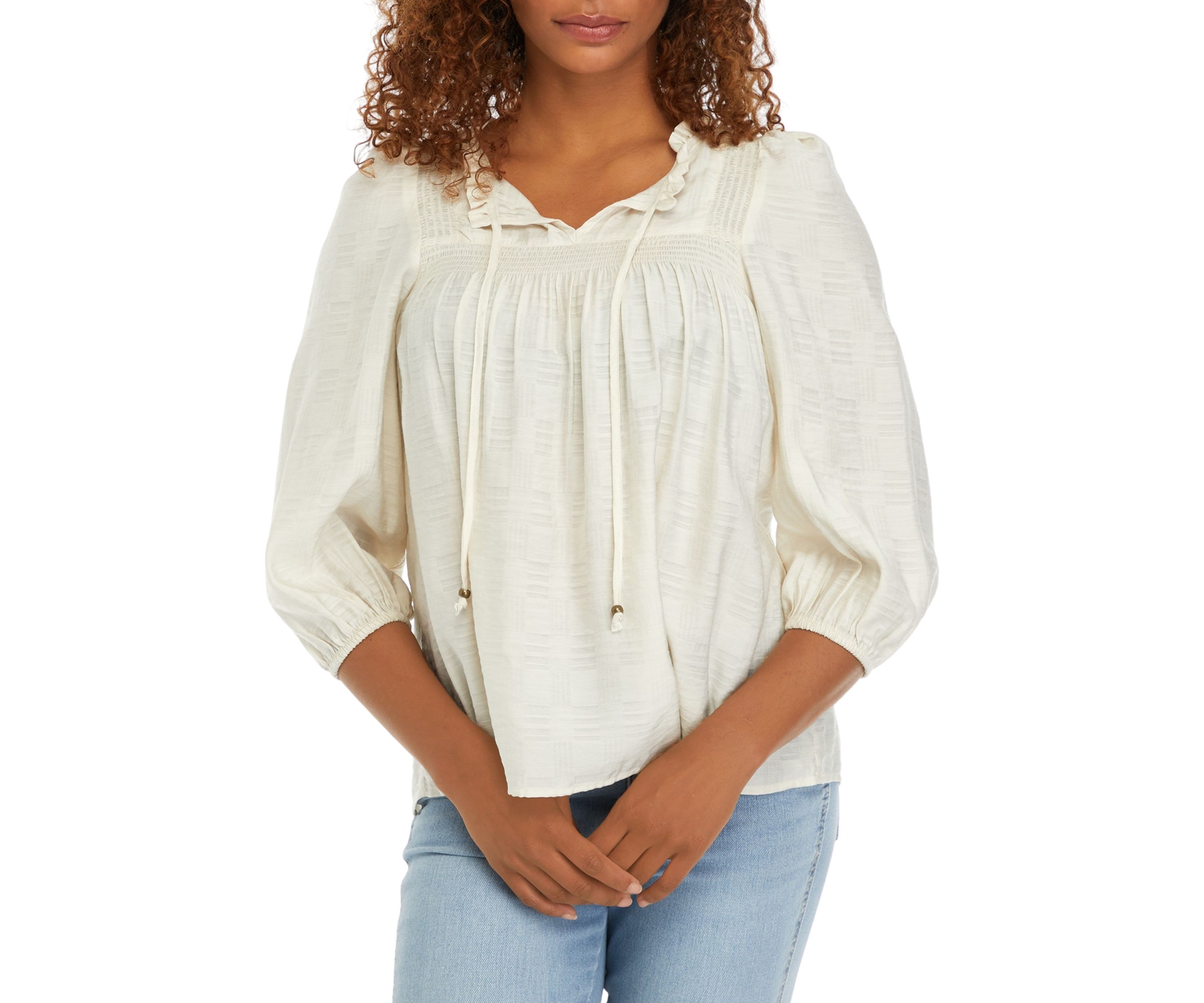 Womens 3/4 Sleeve Airflow Smock Peasant Top