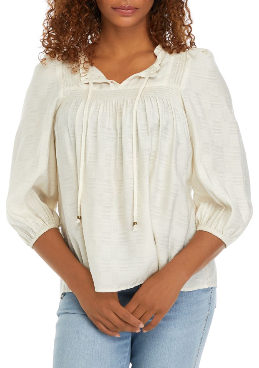 Womens 3/4 Sleeve Airflow Smock Peasant Top