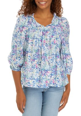 Lucky Brand Plus Size Printed Peasant Top, Tops