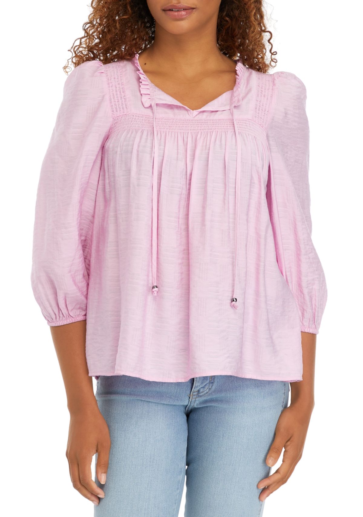 Womens 3/4 Sleeve Airflow Smock Peasant Top