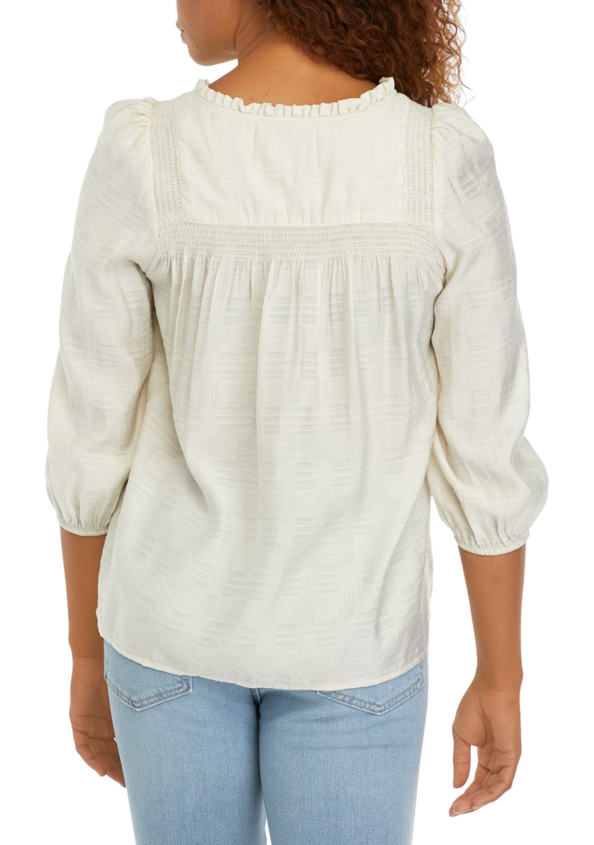 Womens 3/4 Sleeve Airflow Smock Peasant Top