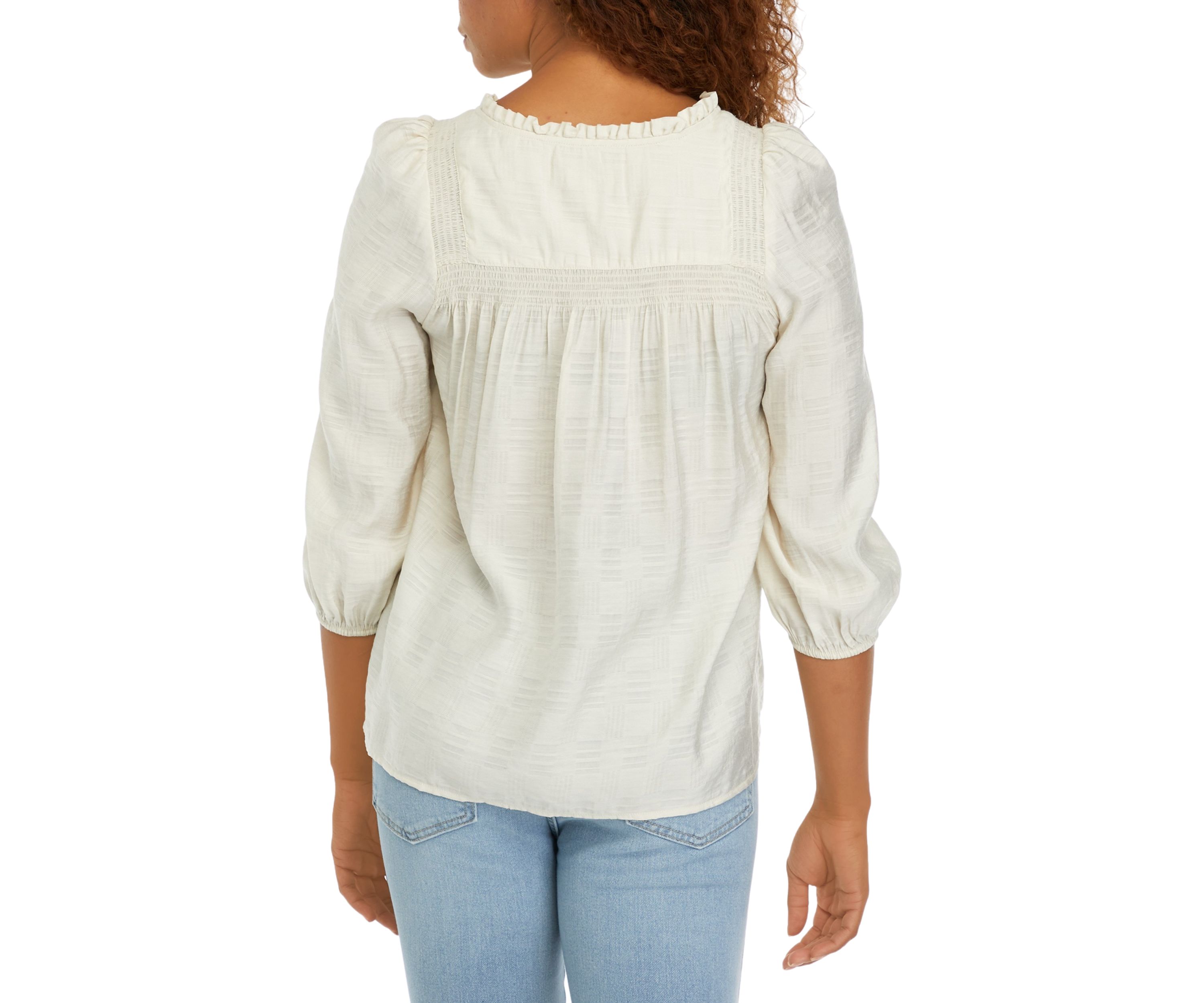 Womens 3/4 Sleeve Airflow Smock Peasant Top