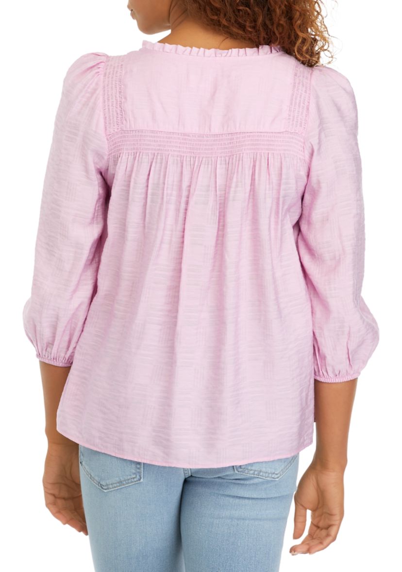 Womens 3/4 Sleeve Airflow Smock Peasant Top