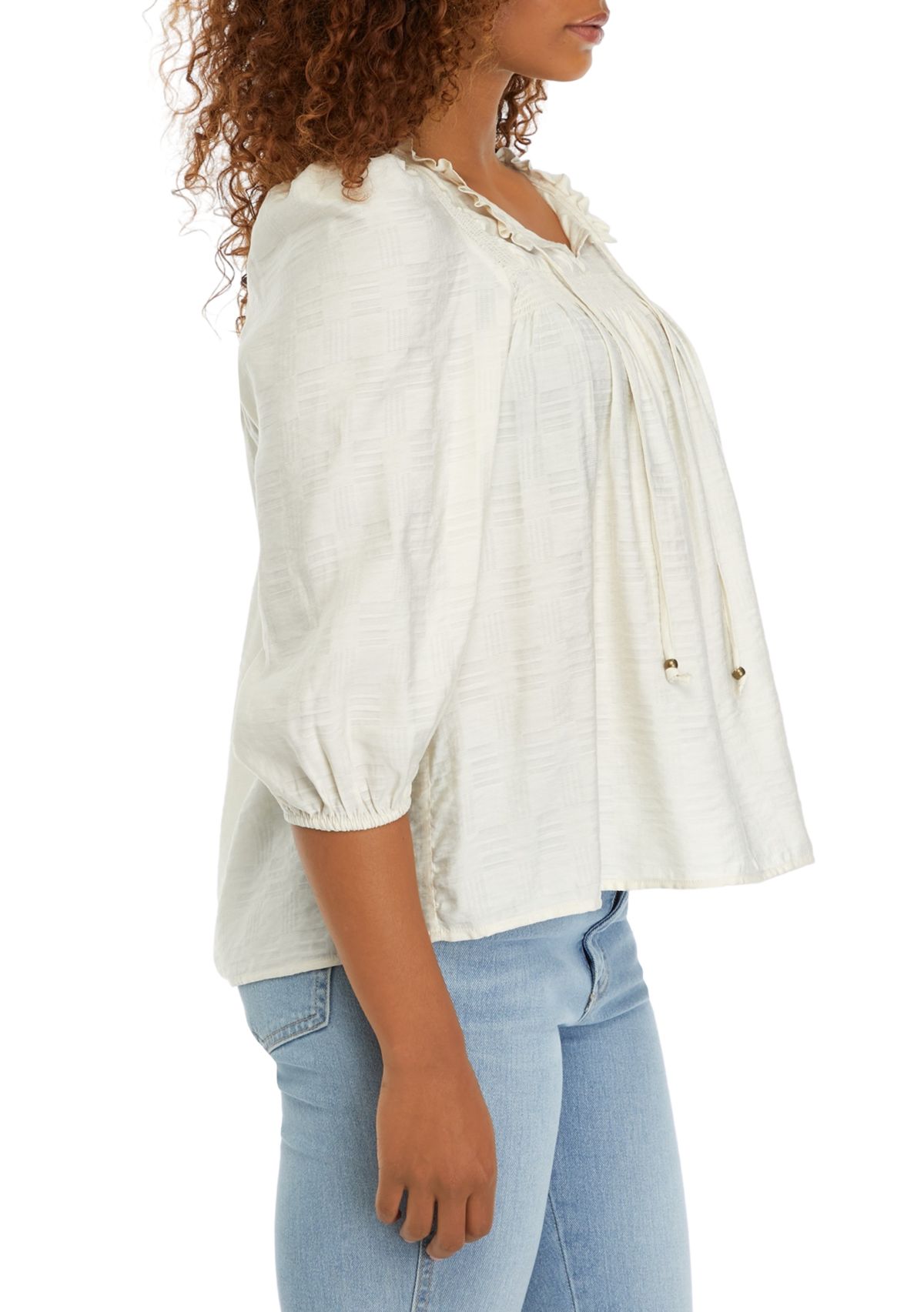 Womens 3/4 Sleeve Airflow Smock Peasant Top