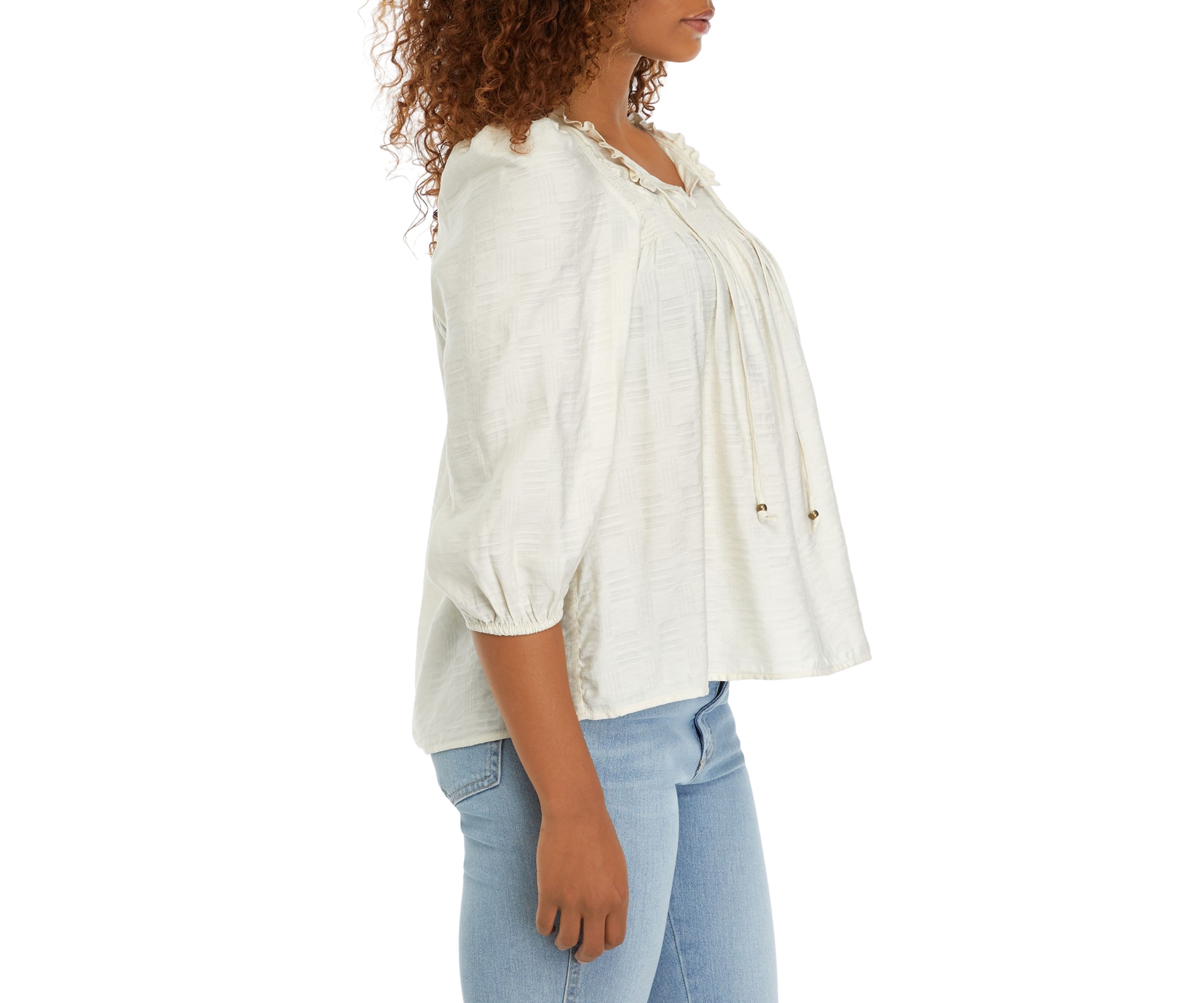 Womens 3/4 Sleeve Airflow Smock Peasant Top