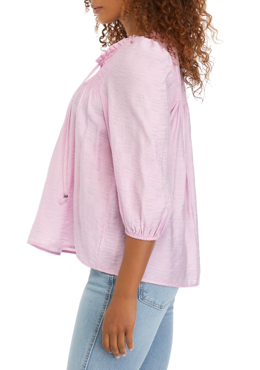 Womens 3/4 Sleeve Airflow Smock Peasant Top