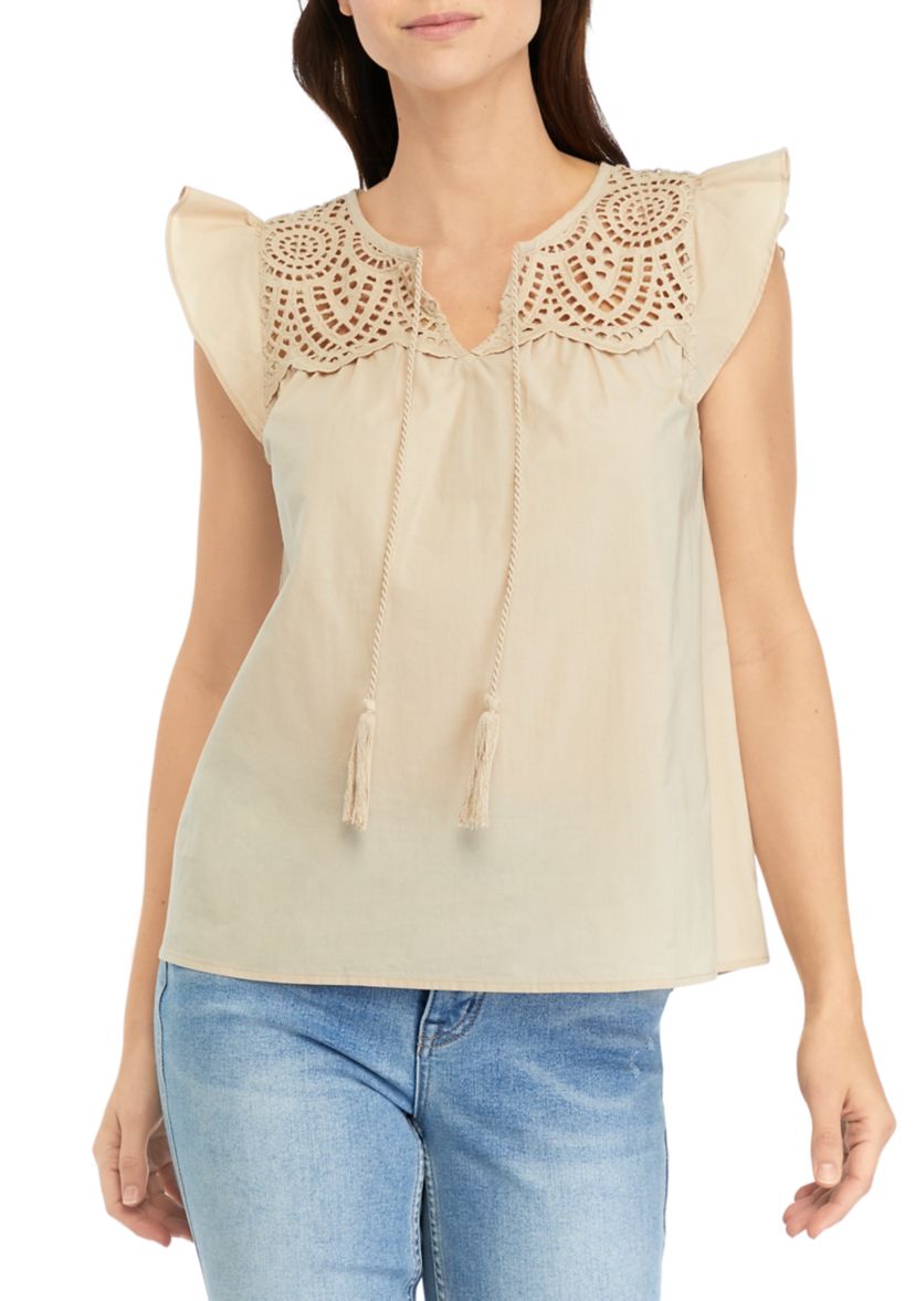 Womens Eyelet Peasant Blouse