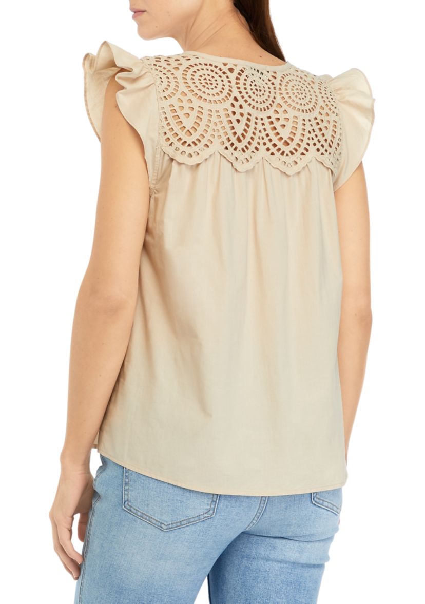 Womens Eyelet Peasant Blouse