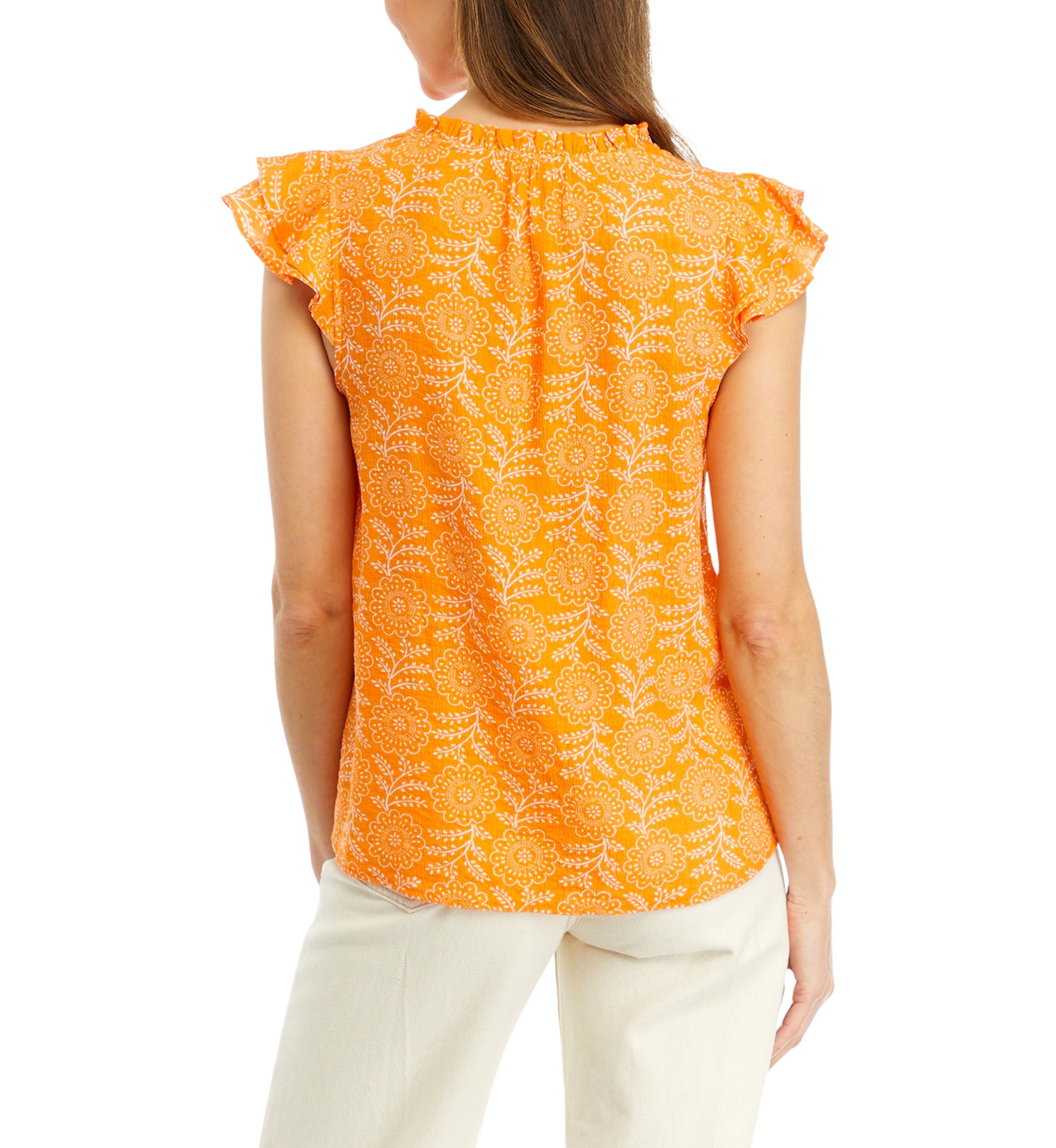 Womens Printed Flutter Sleeve Airflow Blouse
