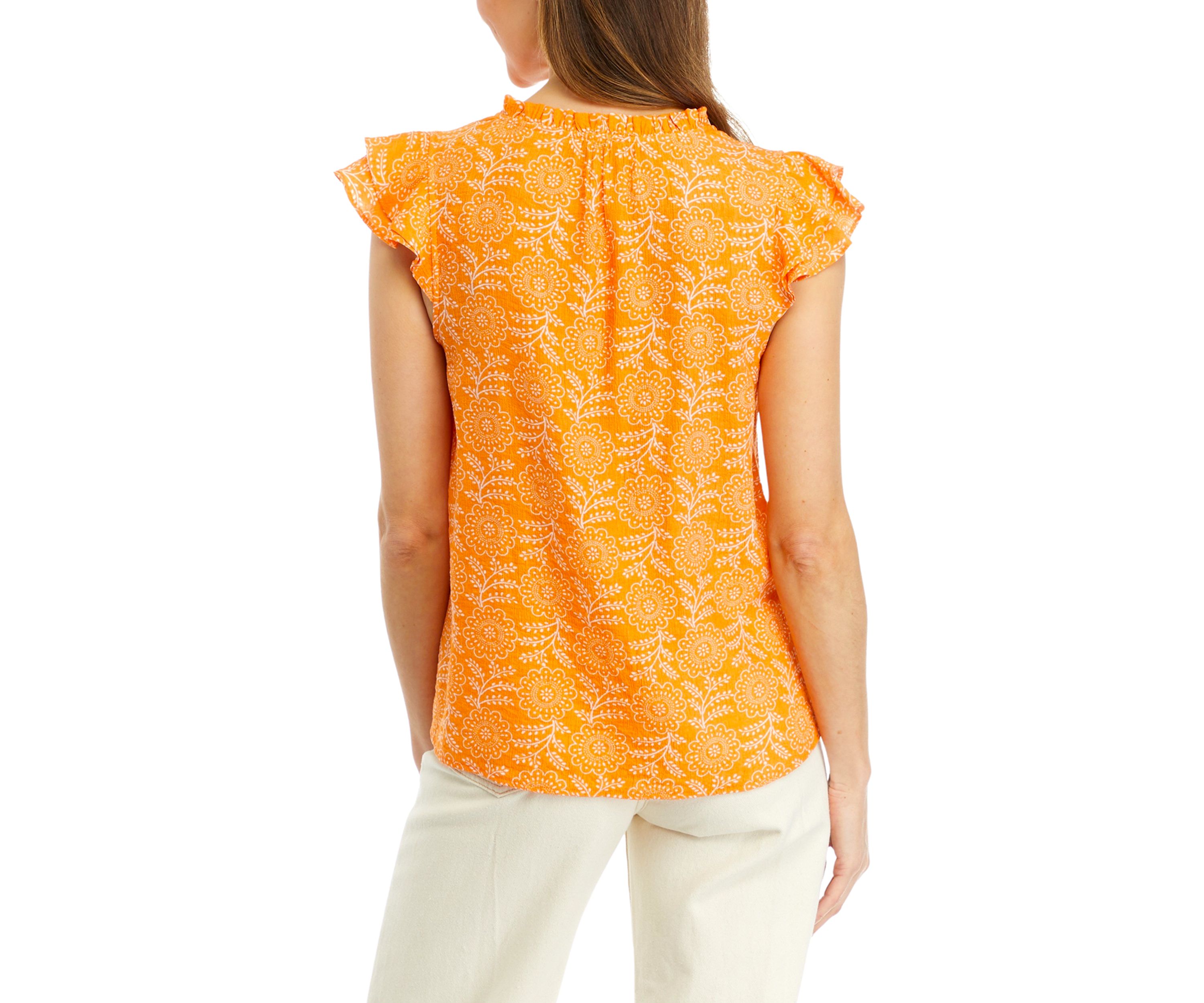 Womens Printed Flutter Sleeve Airflow Blouse