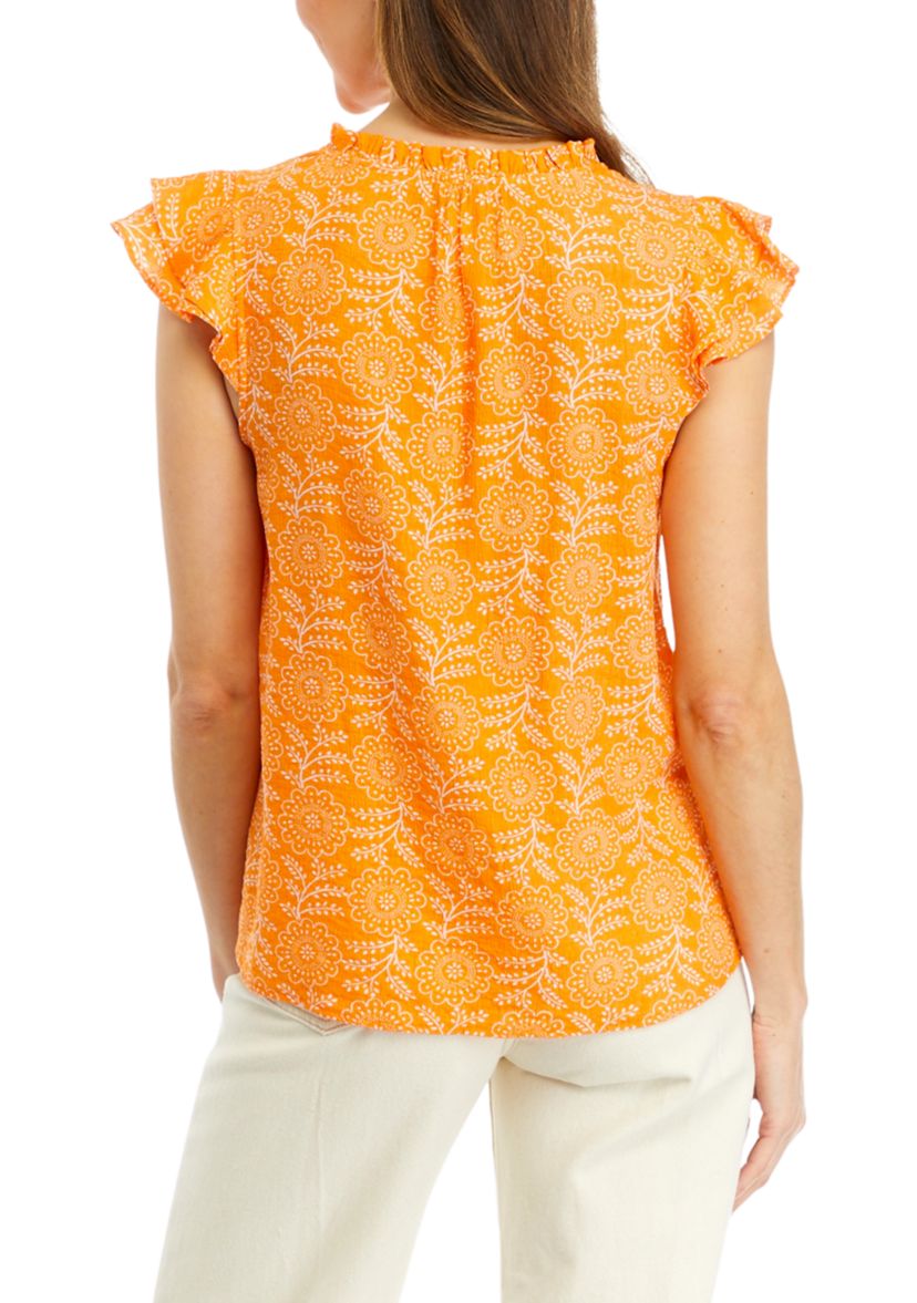 Womens Printed Flutter Sleeve Airflow Blouse