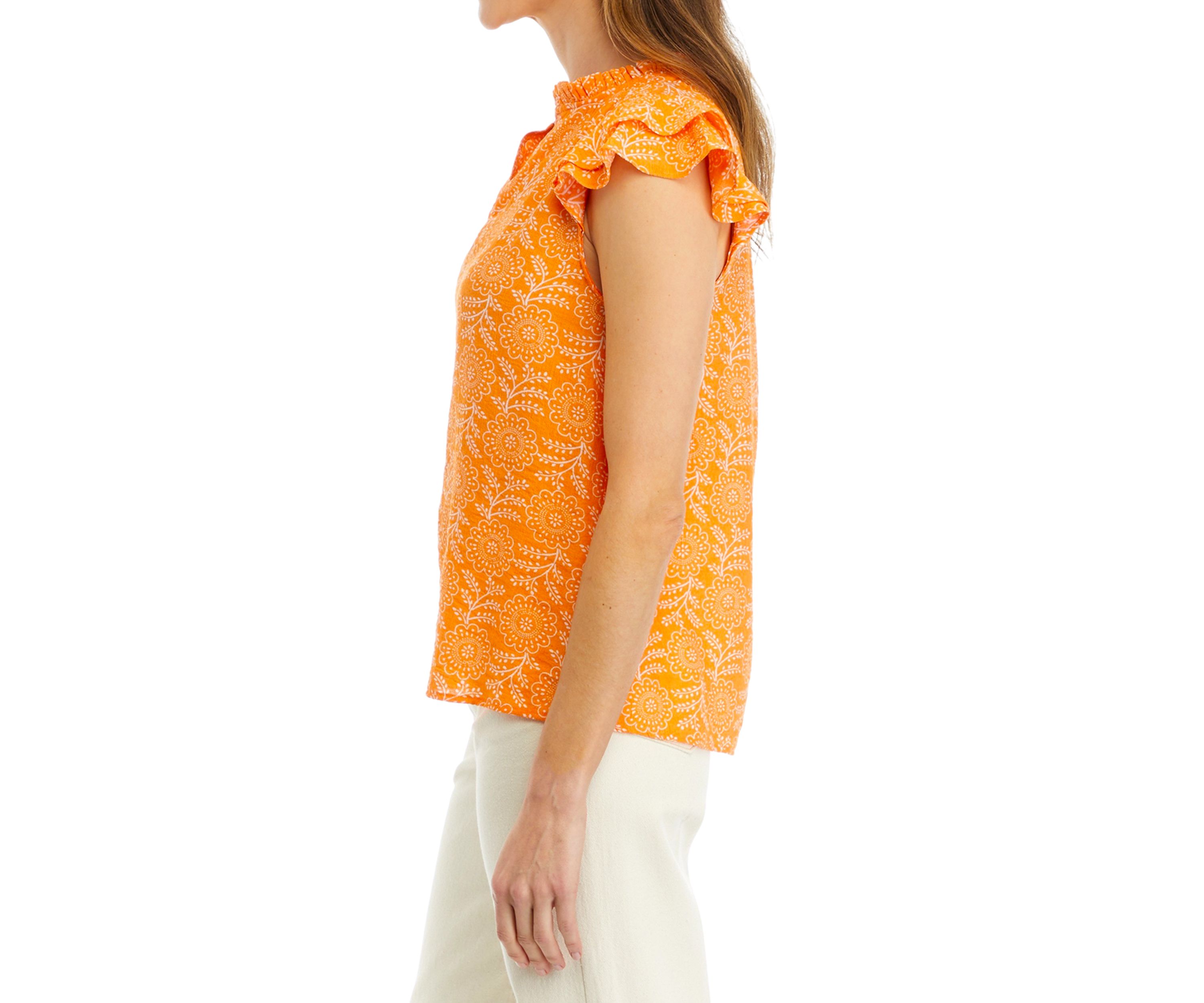 Womens Printed Flutter Sleeve Airflow Blouse