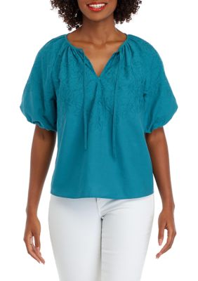 Wonderly Women's Embroidered Puff Sleeve Blouse | belk