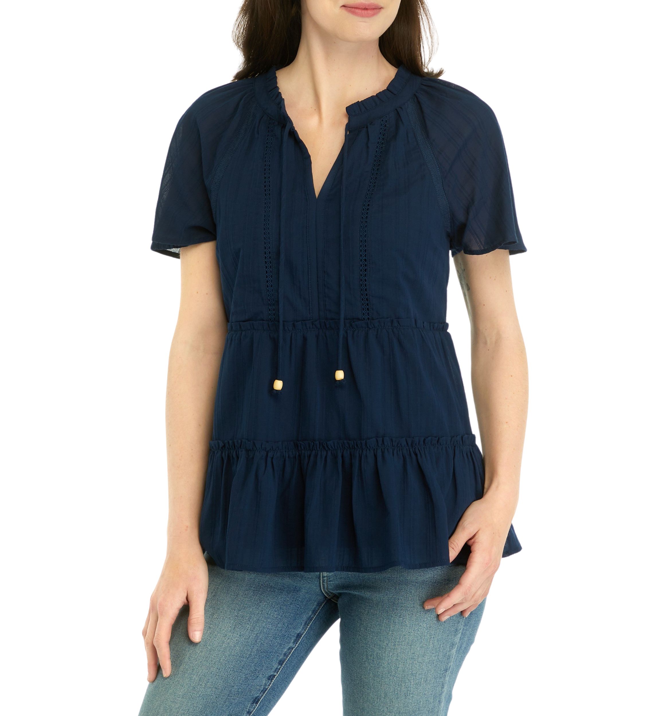 Womens Flare Sleeve Split Neck Top 