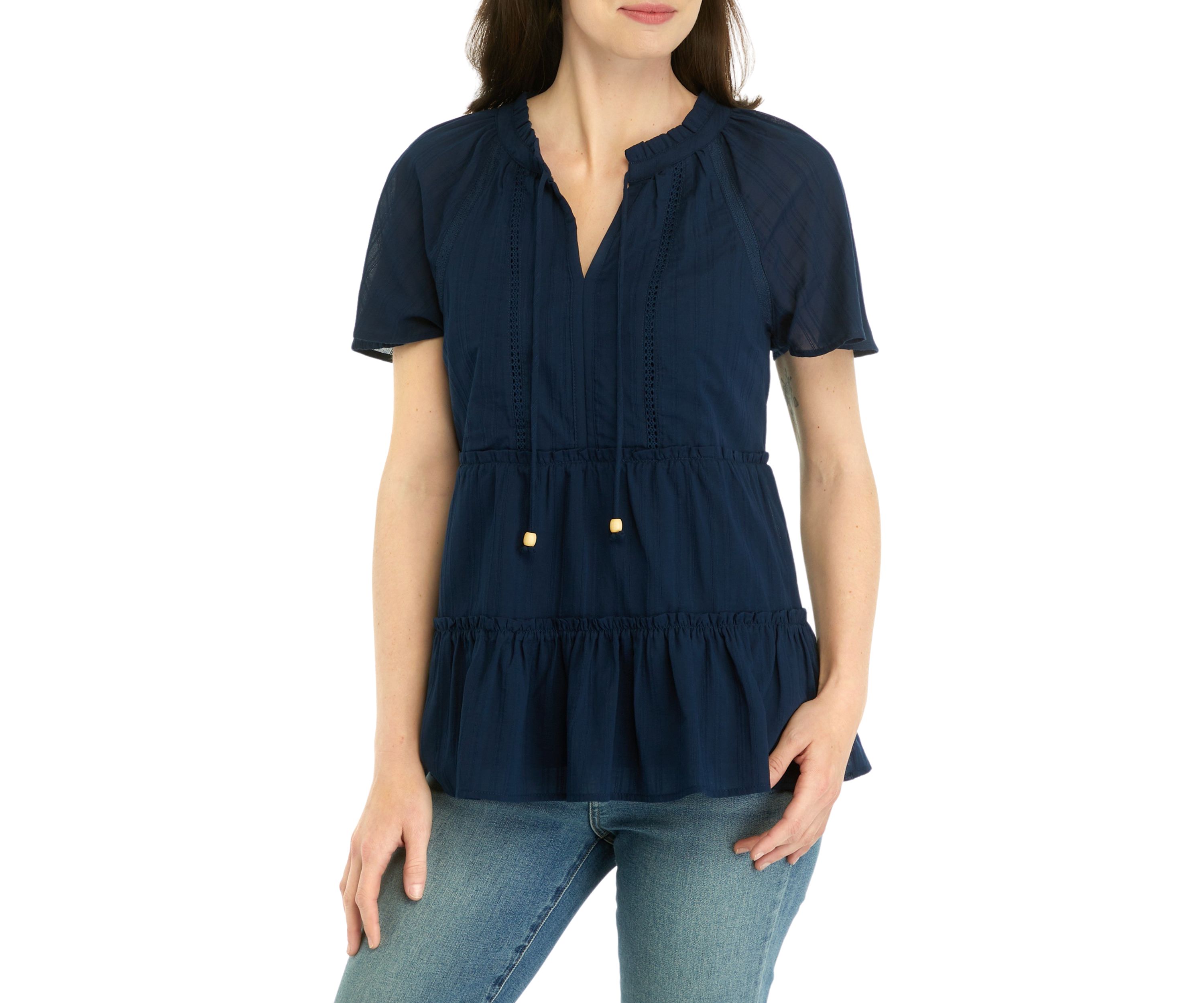 Womens Flare Sleeve Split Neck Top 